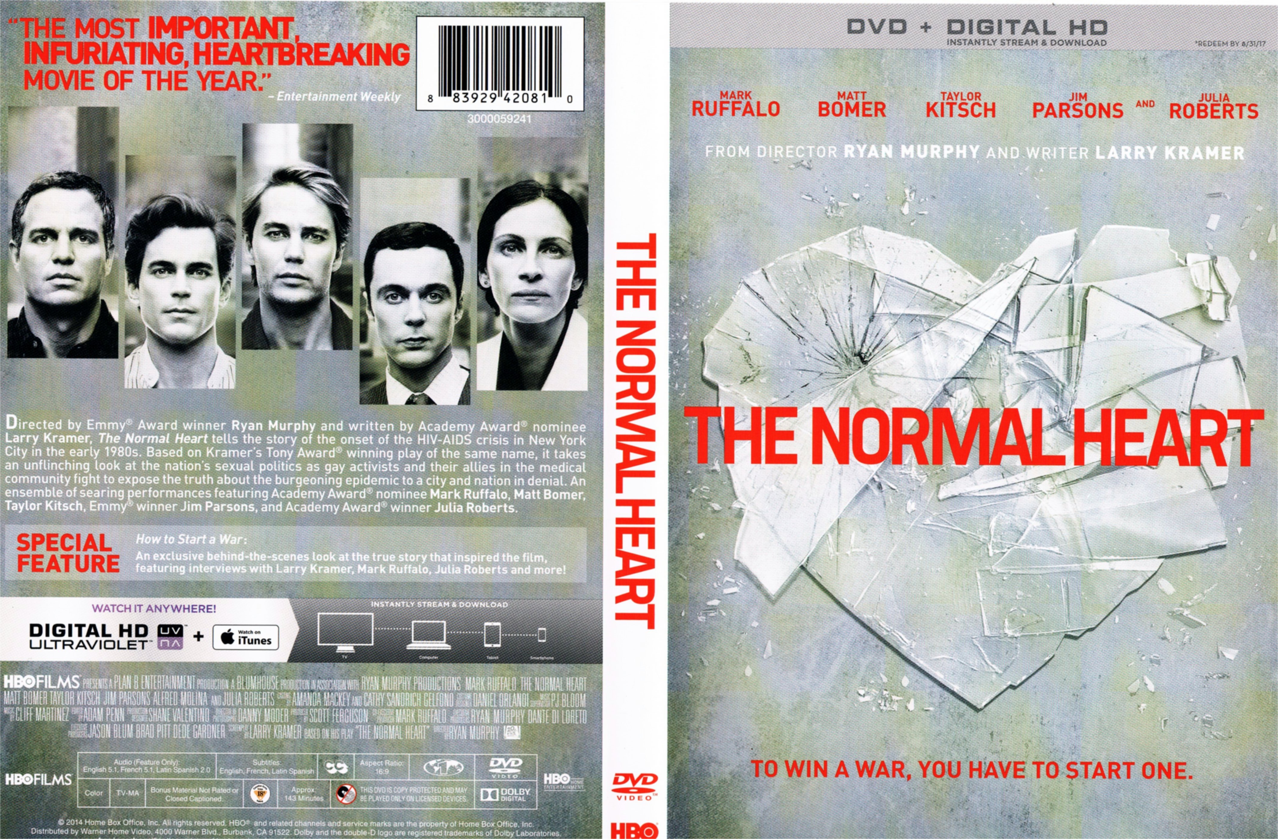 Jaquette DVD The normal heart (Canadienne)