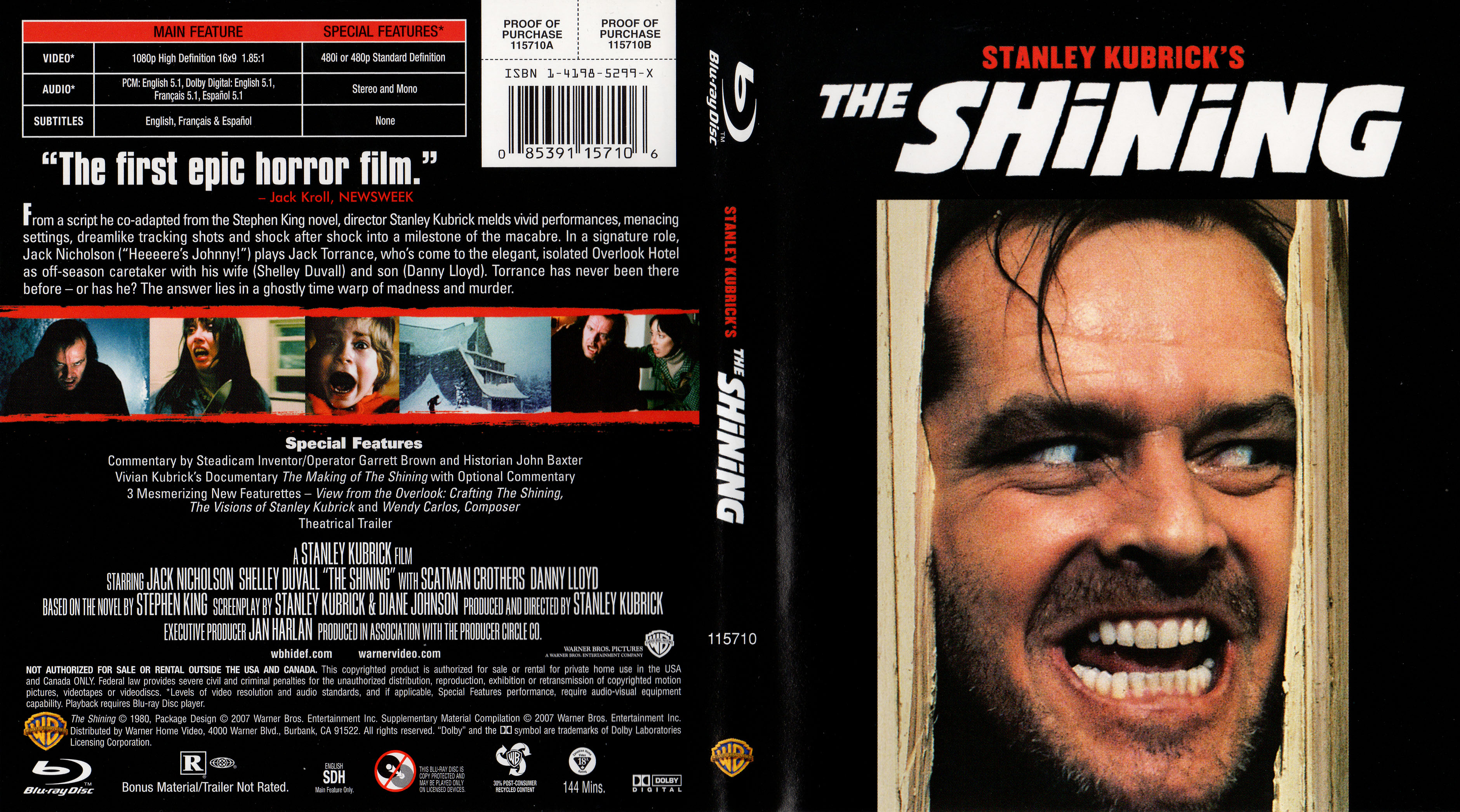 Jaquette DVD The shining Zone 1 (BLU RAY)