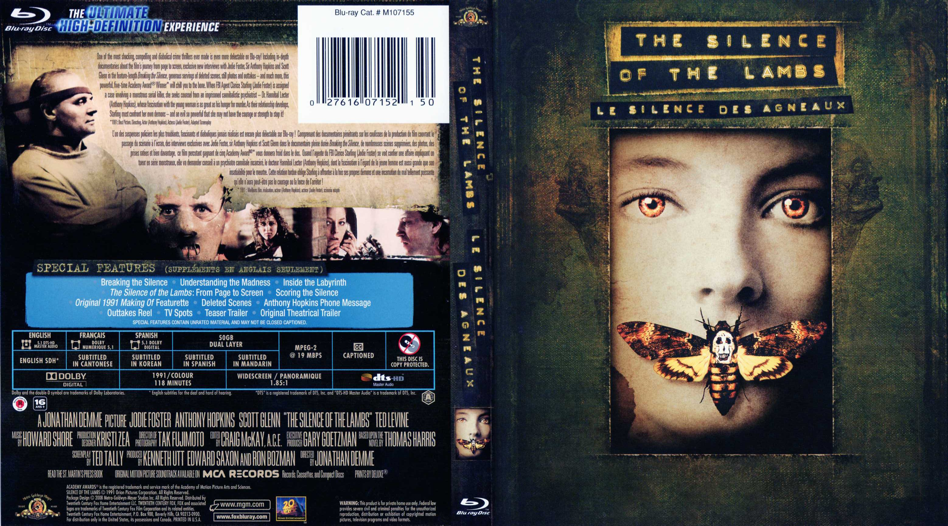 Jaquette DVD The silence of the lambs - Le silence des agneaux (Canadienne) (BLU-RAY)