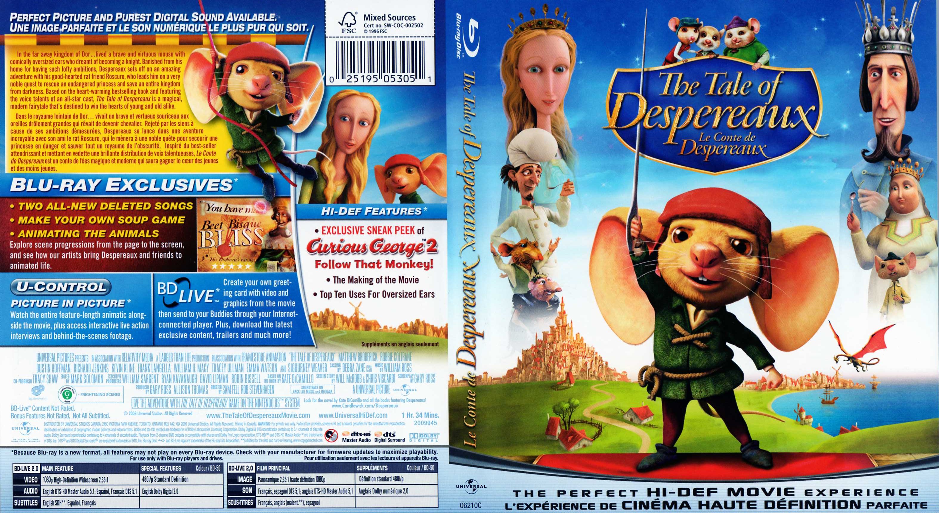 Jaquette DVD The tale of Despereaux - Le conte de Despereaux Zone 1 (BLU-RAY)