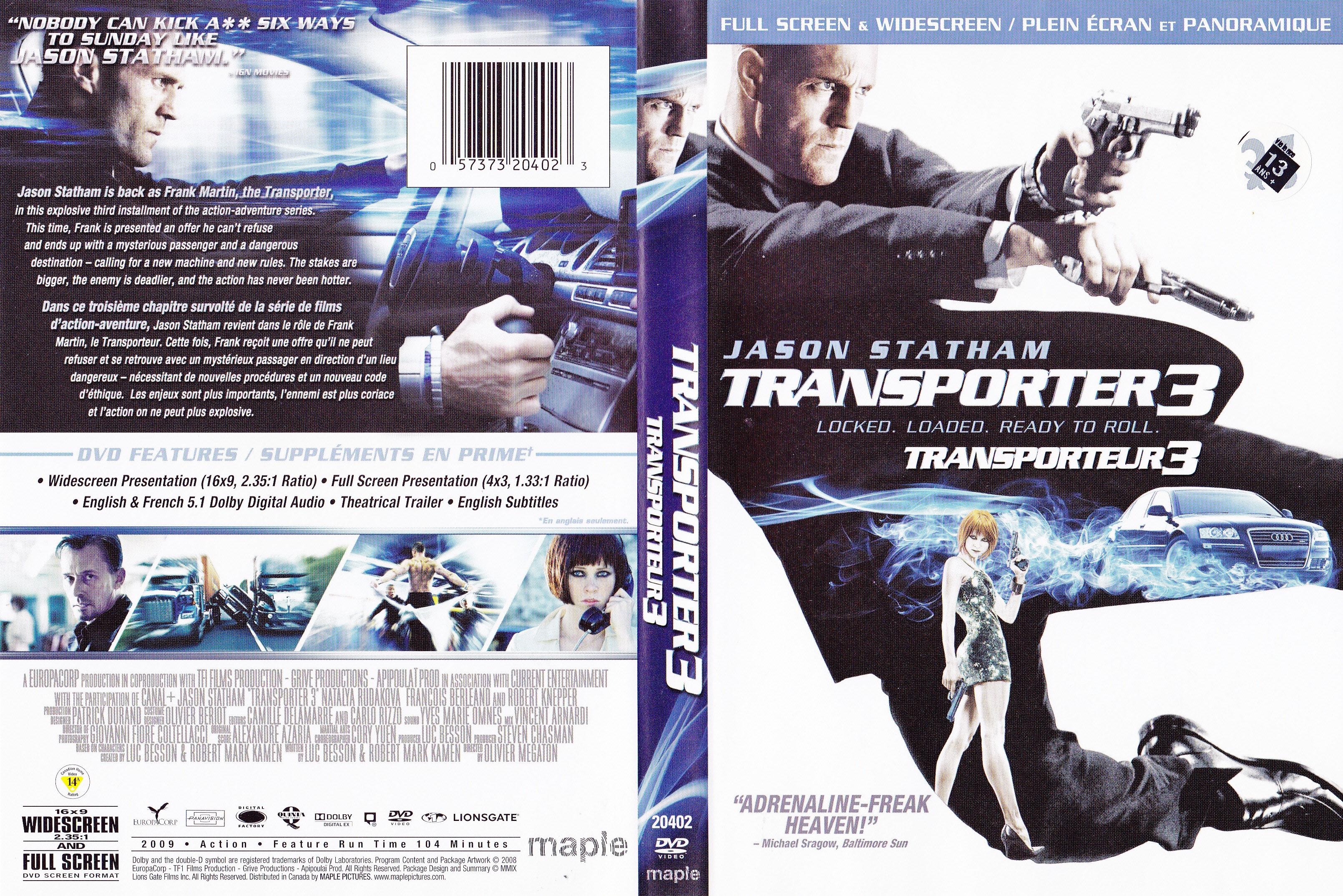 Jaquette DVD The transporter 3 - Le transporteur 3 (canadienne)