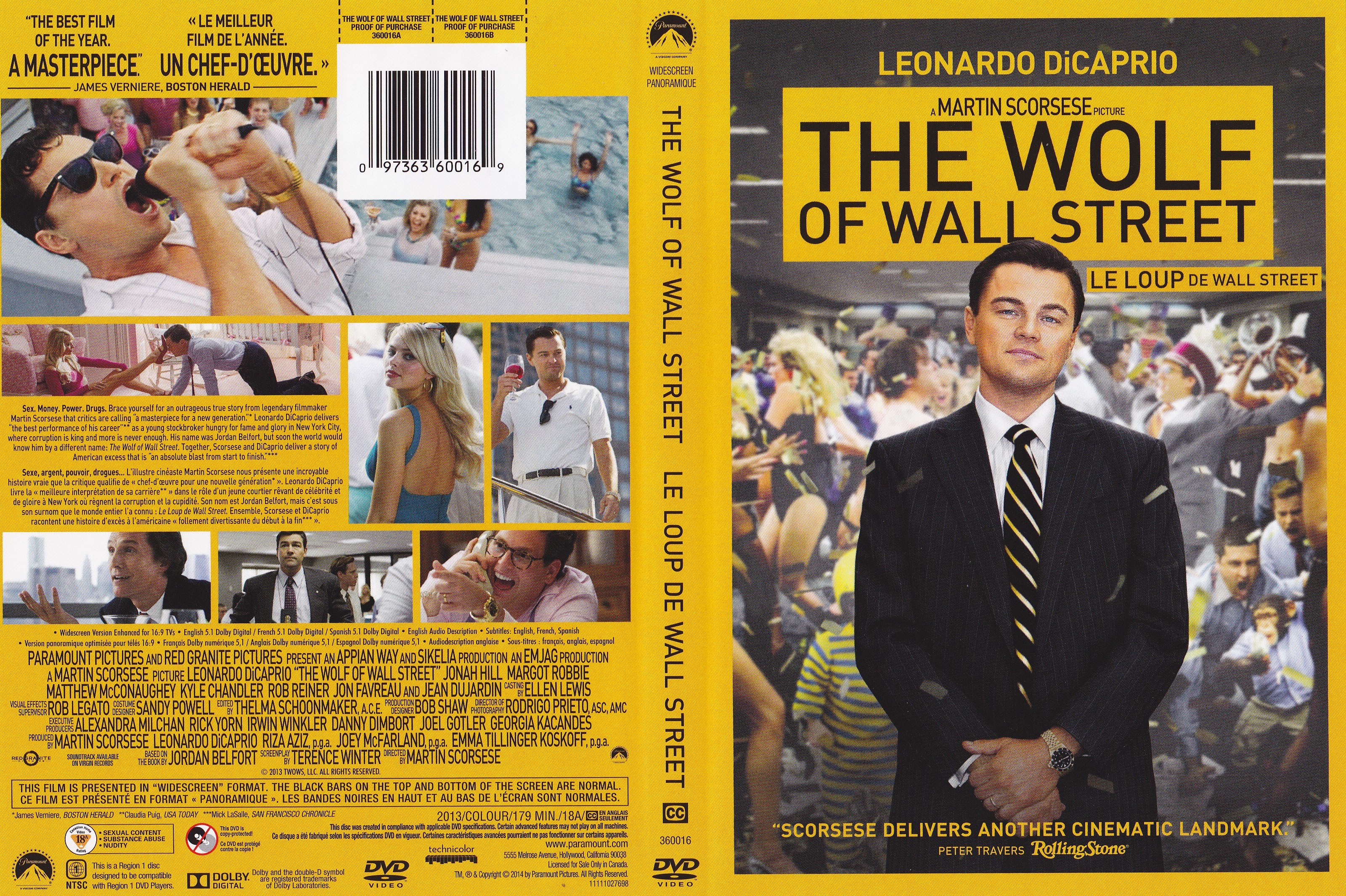Jaquette DVD The wolf of wall street - Le loup de wall street (Canadienne)