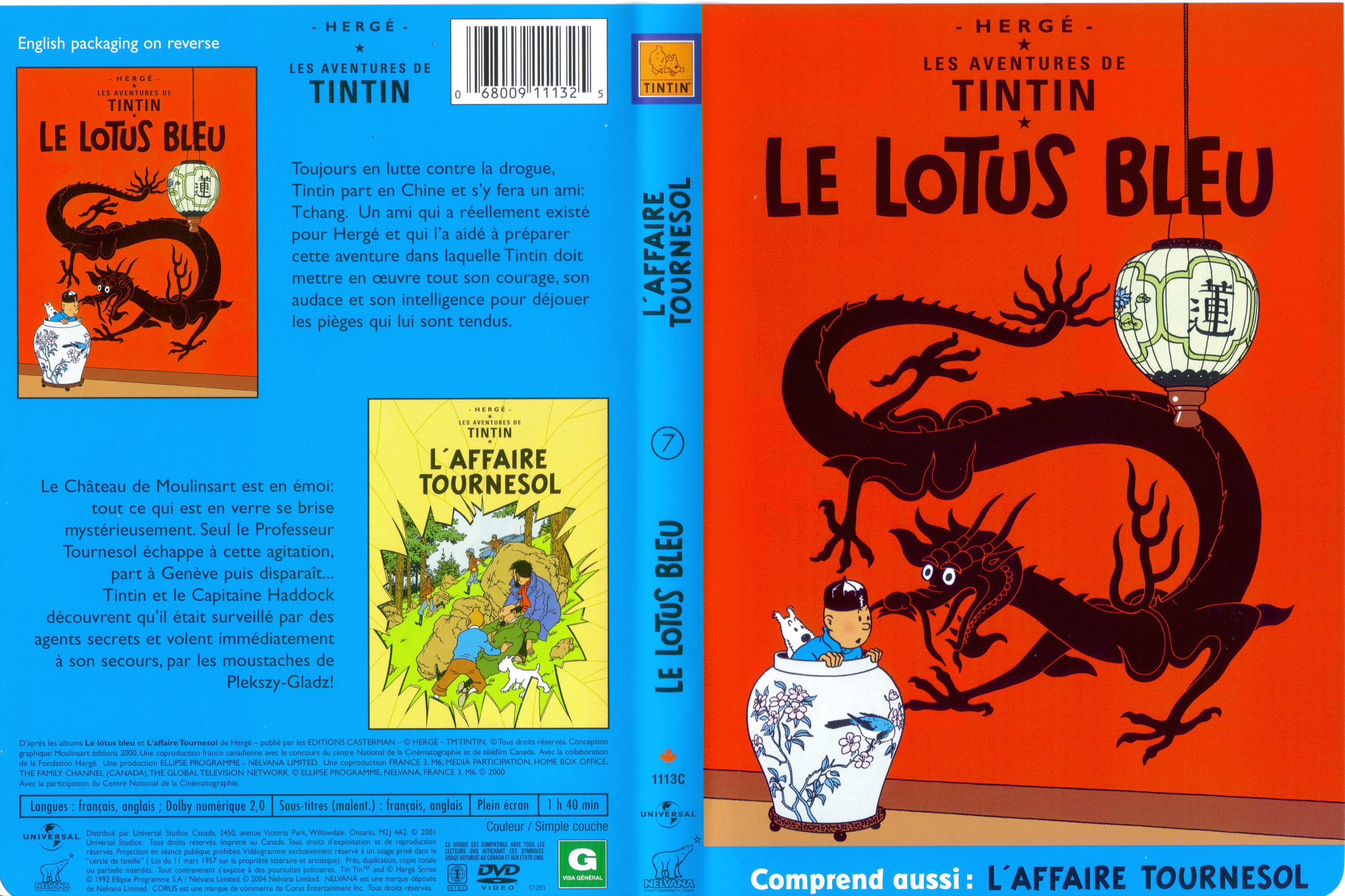Jaquette DVD Tintin Le lotus bleu + L
