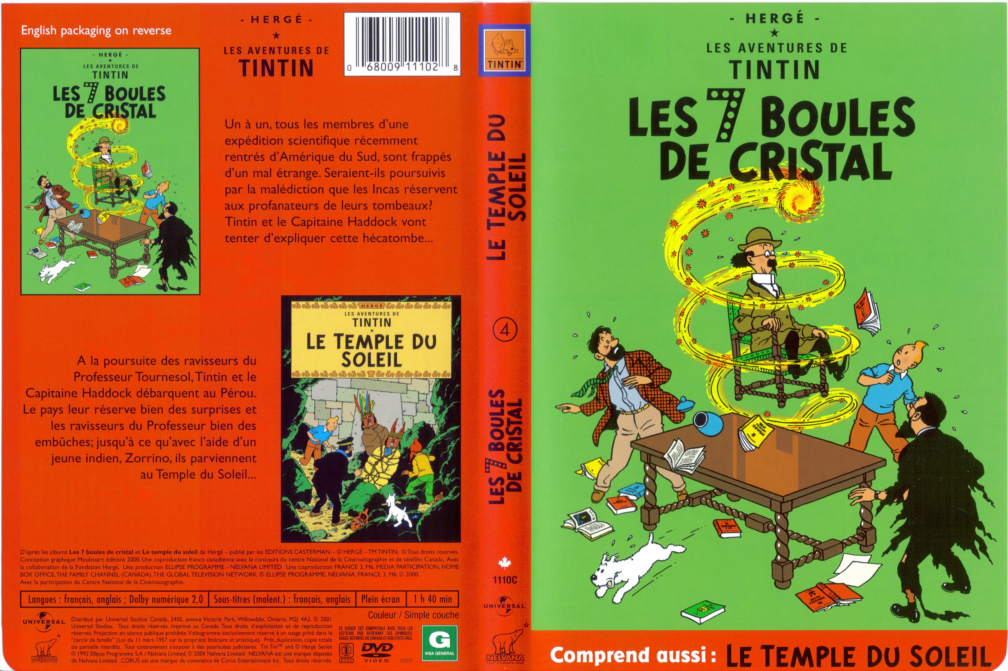 Jaquette DVD Tintin Les 7 boules de cristal + Le temple du soleil (Canadienne)