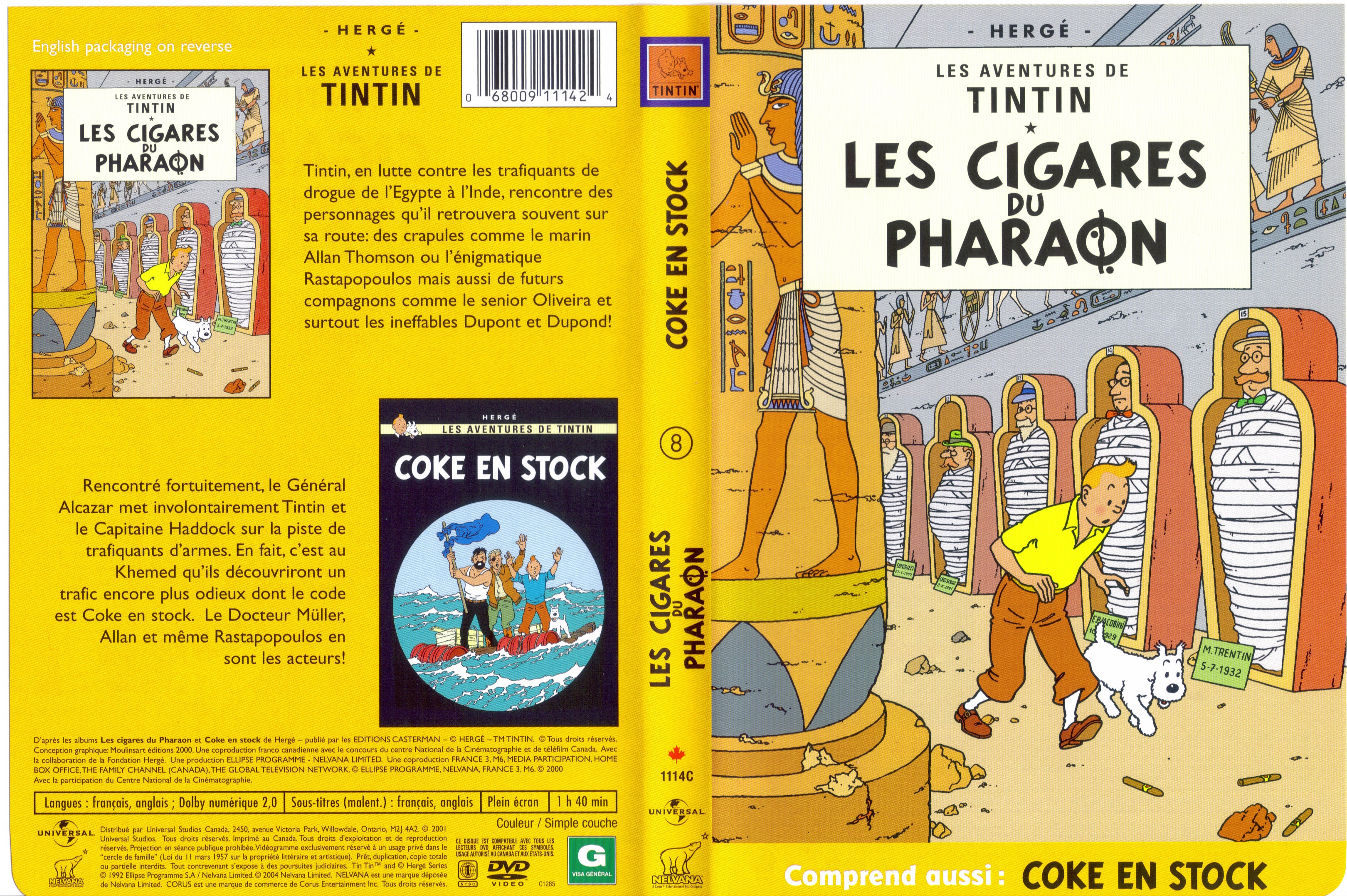 Jaquette DVD Tintin Les cigares du pharaon + Coke en stock (Canadienne)