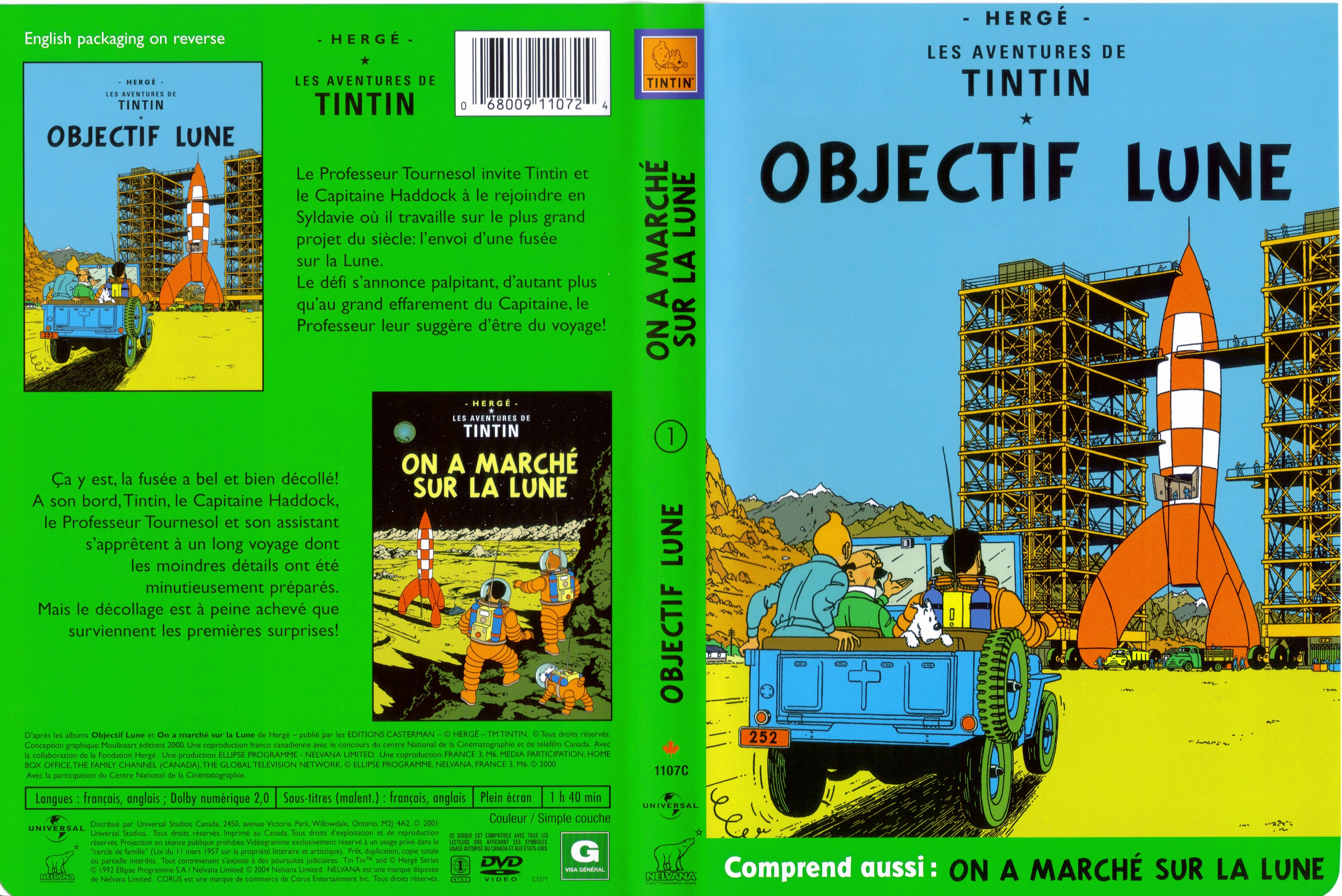 Jaquette DVD Tintin Objectif Lune + On a march sur la lune (Canadienne)