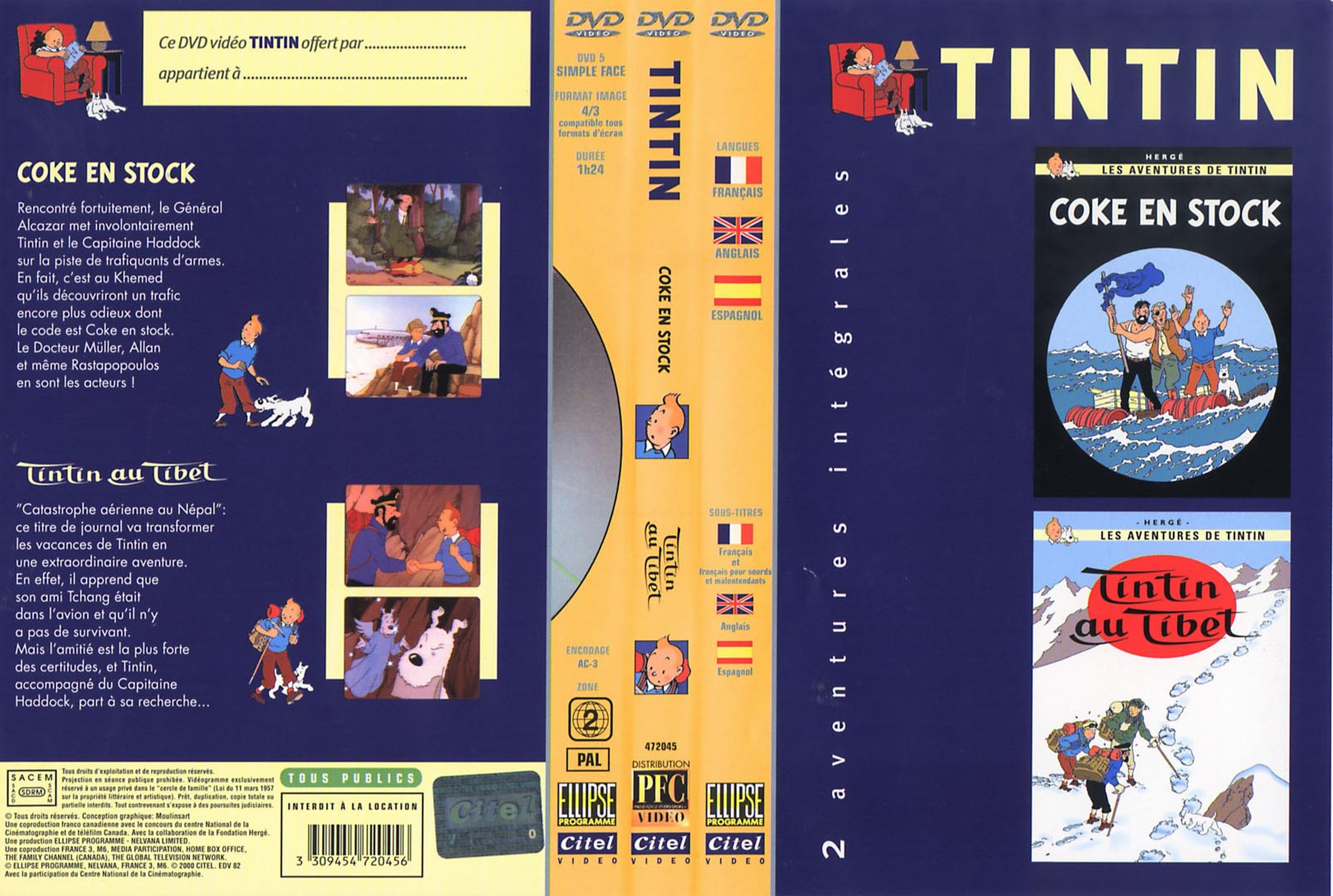 Jaquette DVD Tintin - Coke en stock + Tintin au Tibet