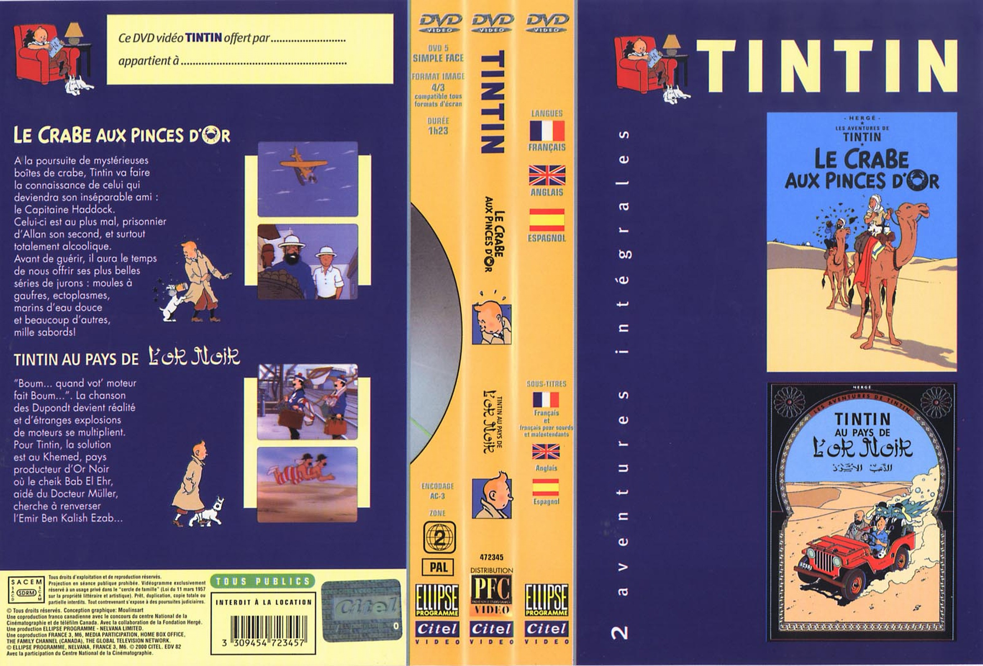 Jaquette DVD Tintin - Le crabe aux pinces d