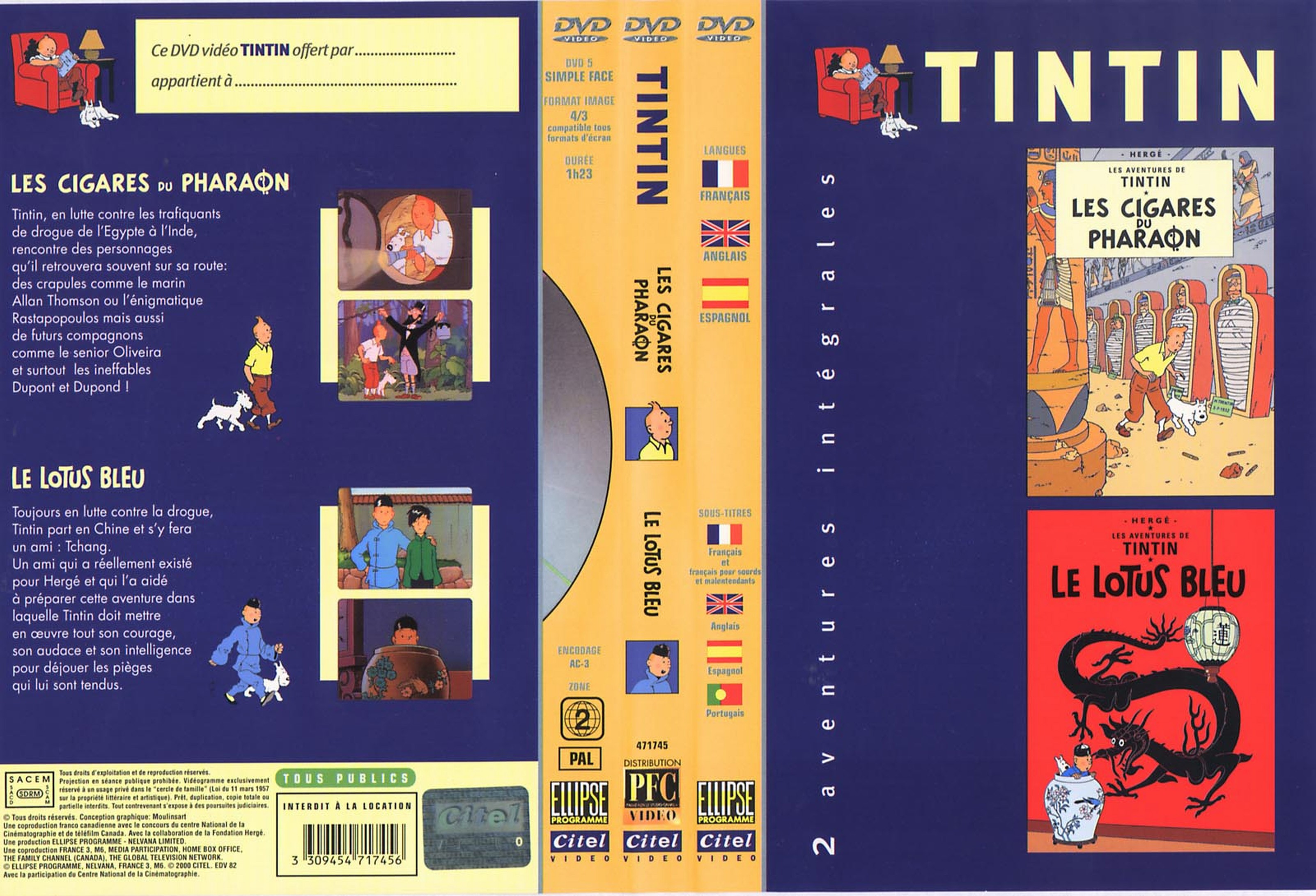 Jaquette DVD Tintin - Les cigares du pharaon + Le lotus bleu