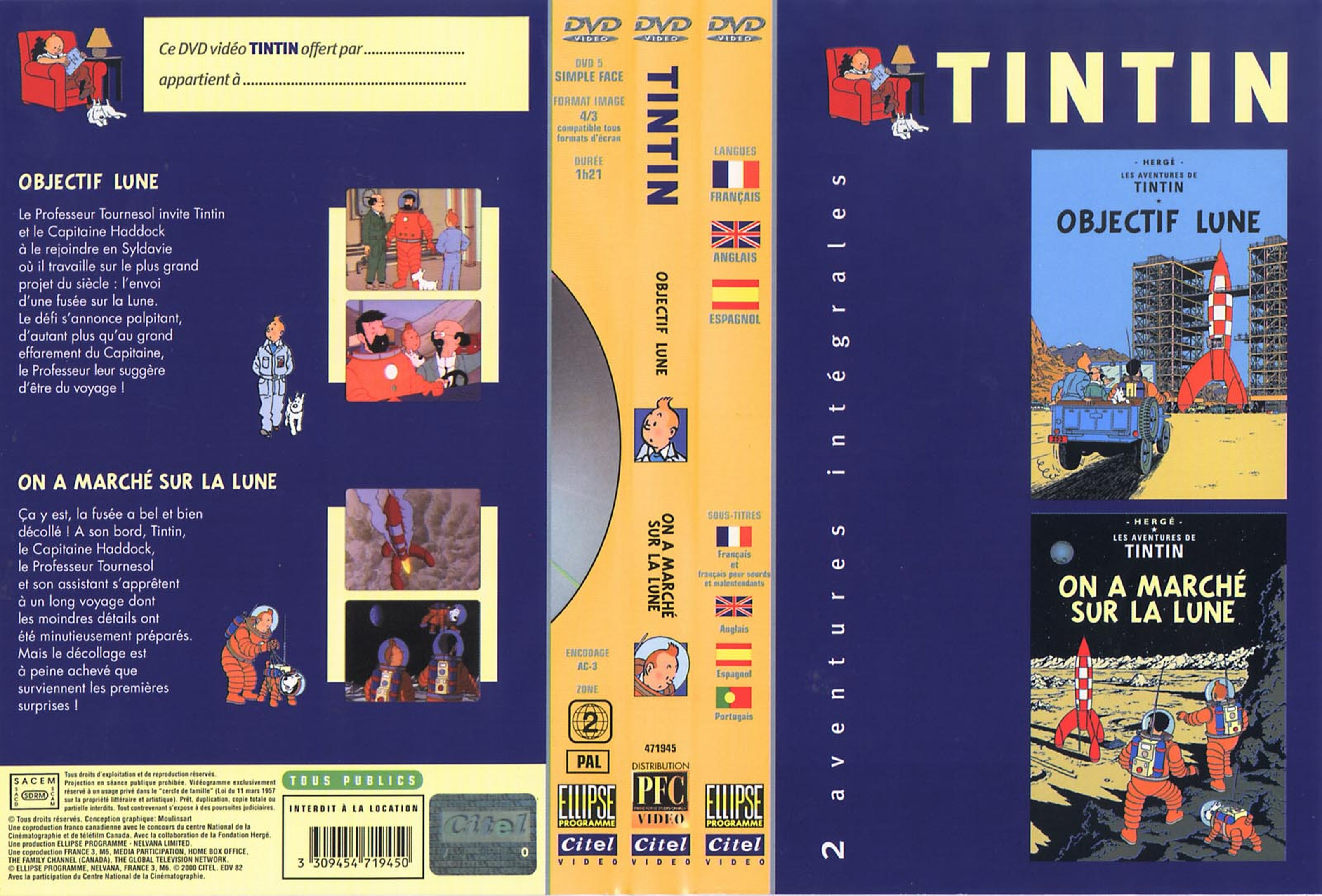 Jaquette DVD Tintin - Objectif lune + On a march sur la lune