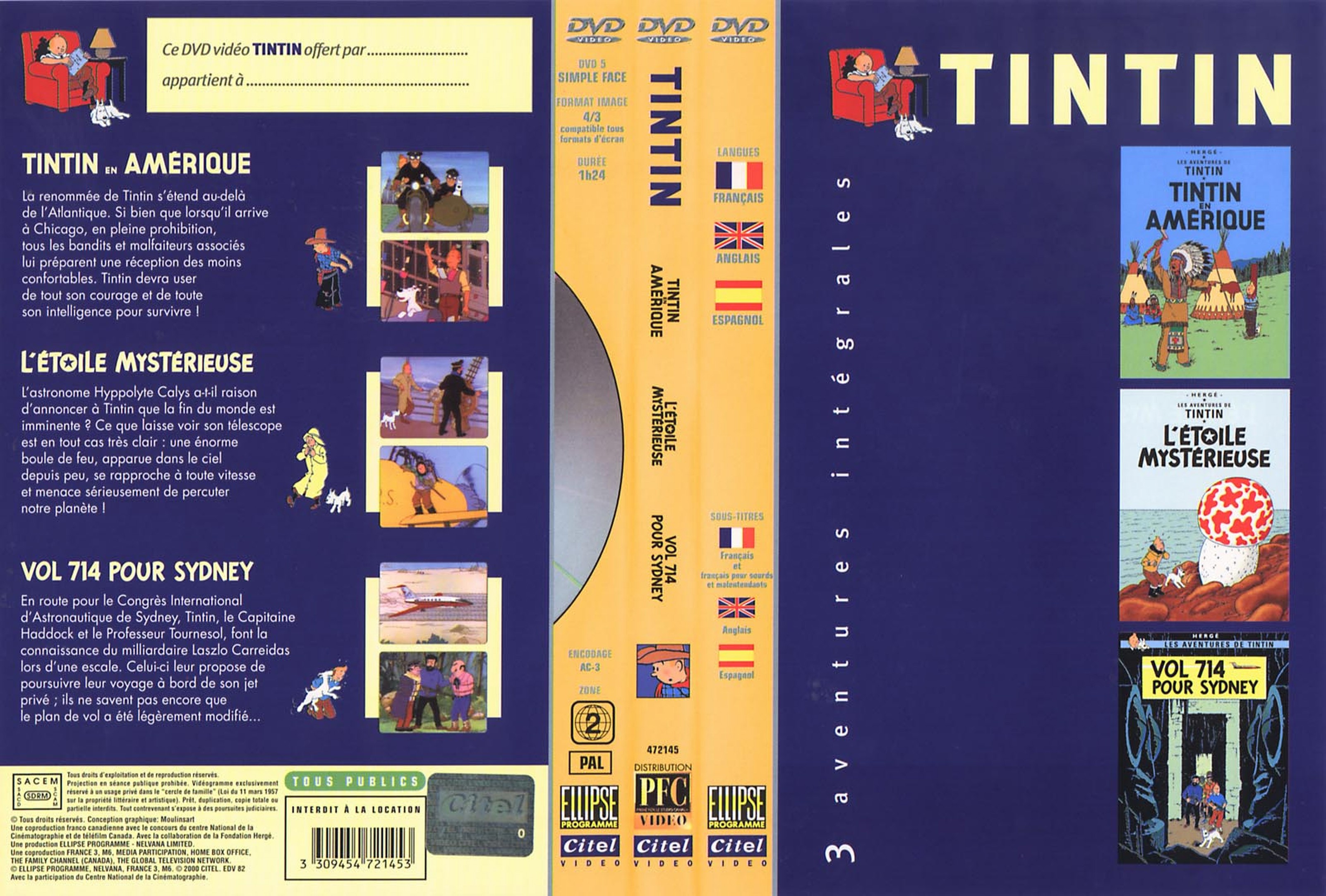 Jaquette DVD Tintin - Tintin en Amrique + L