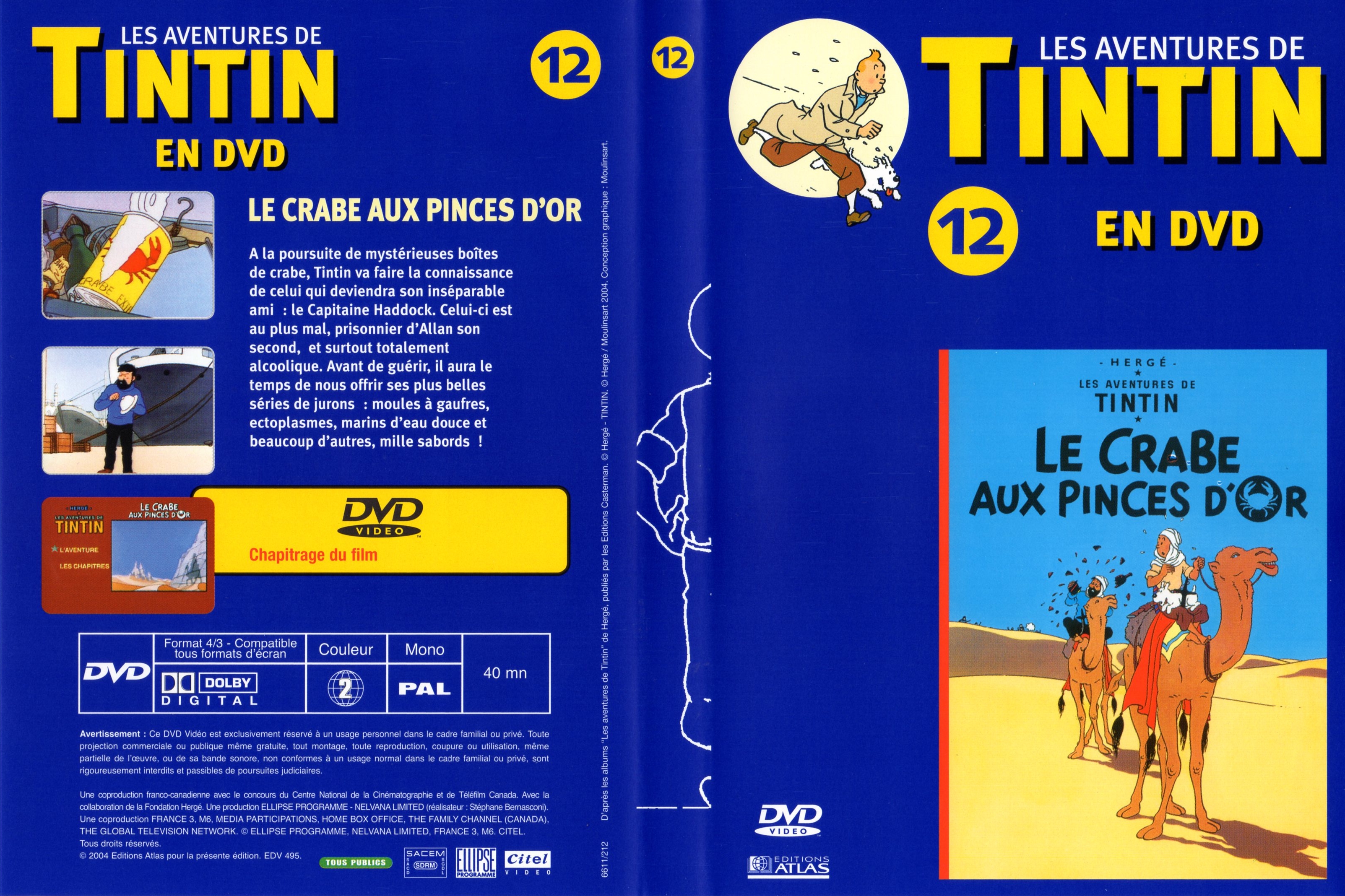 Jaquette DVD Tintin - vol 12 - Le crabe aux pinces d