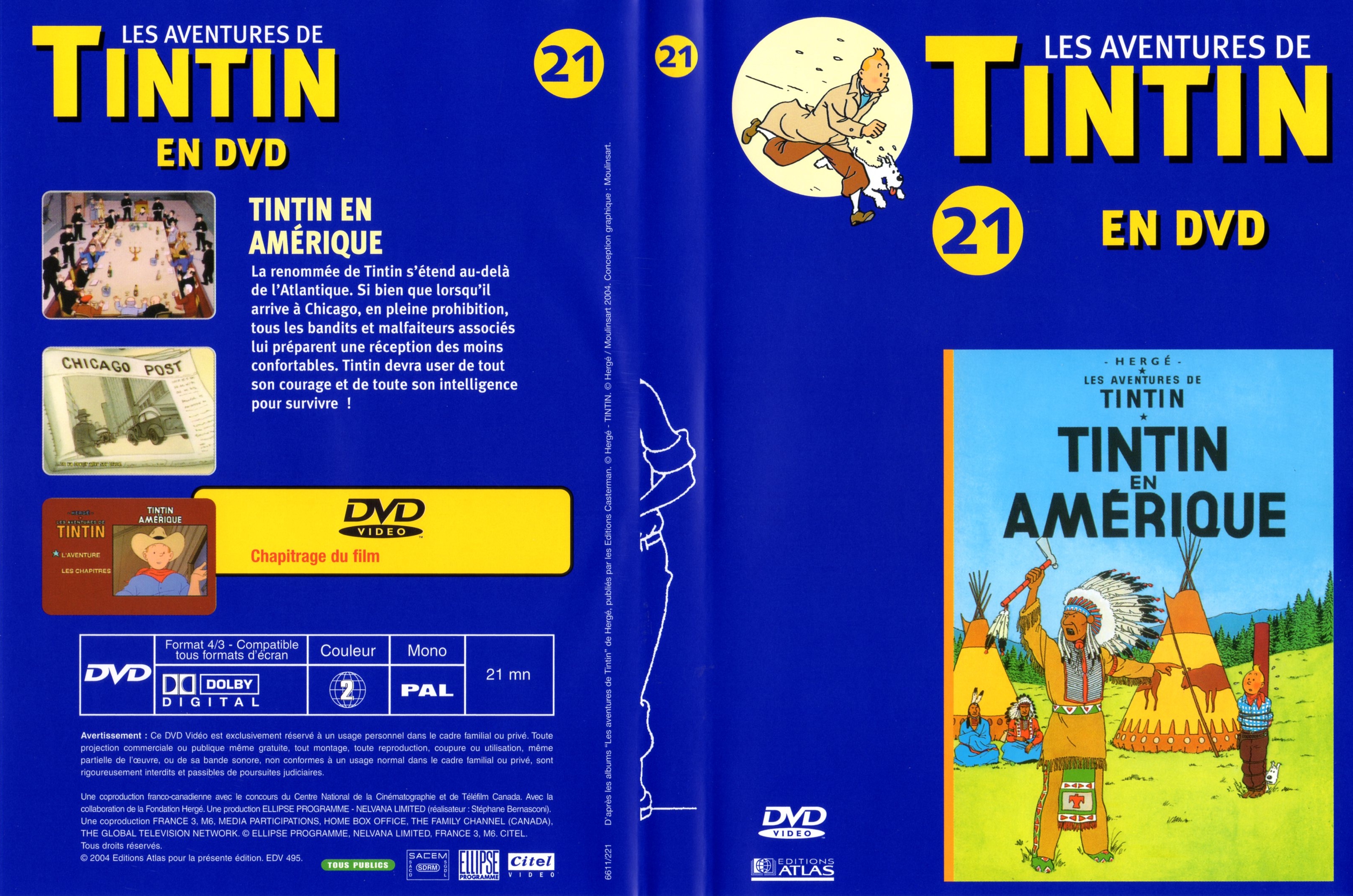 Jaquette DVD Tintin - vol 21 - Tintin en amrique