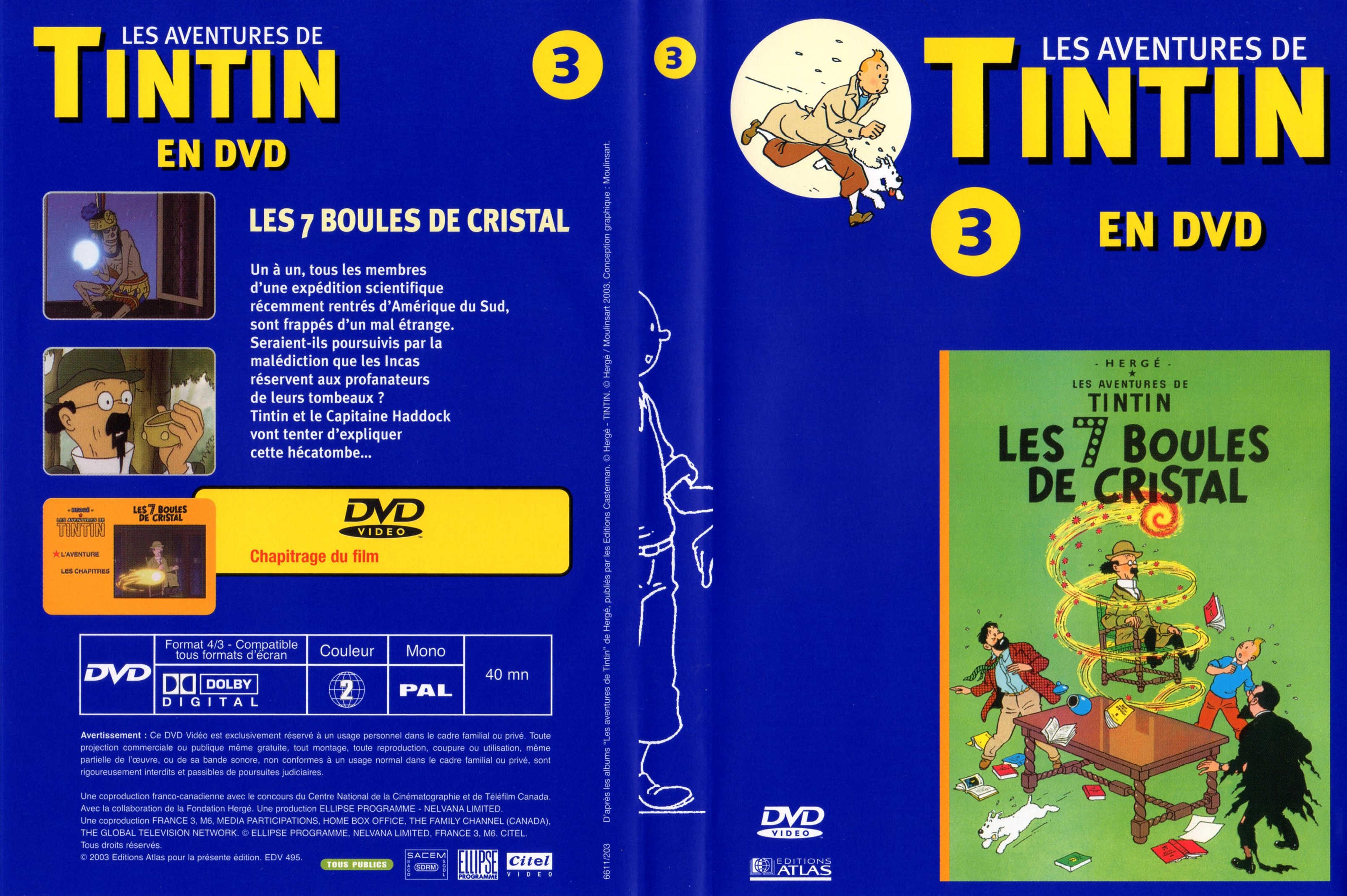 Jaquette DVD Tintin - vol 3 - Les 7 boules de cristal