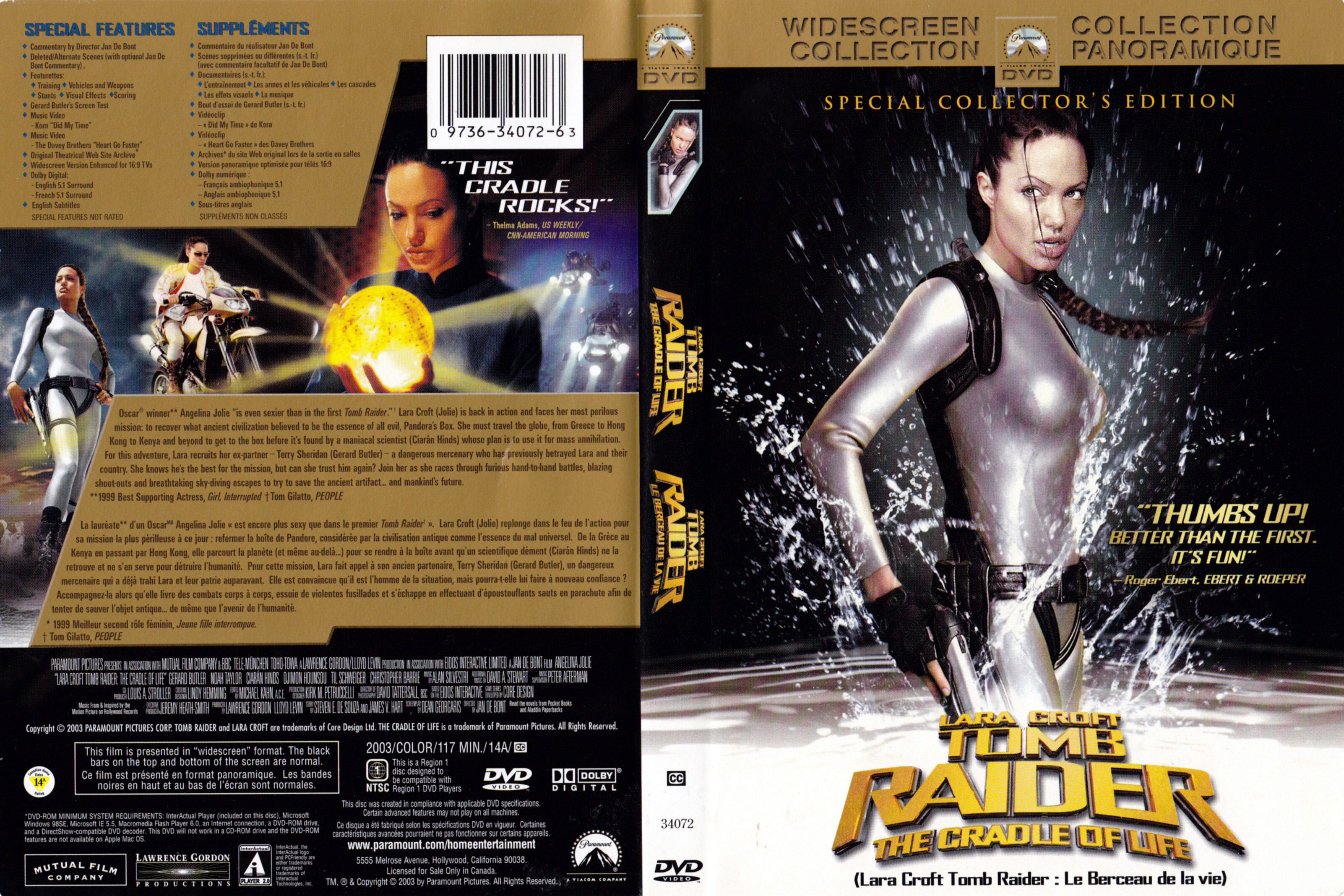 Jaquette DVD Tomb Raider le berceau de la vie (Canadienne)