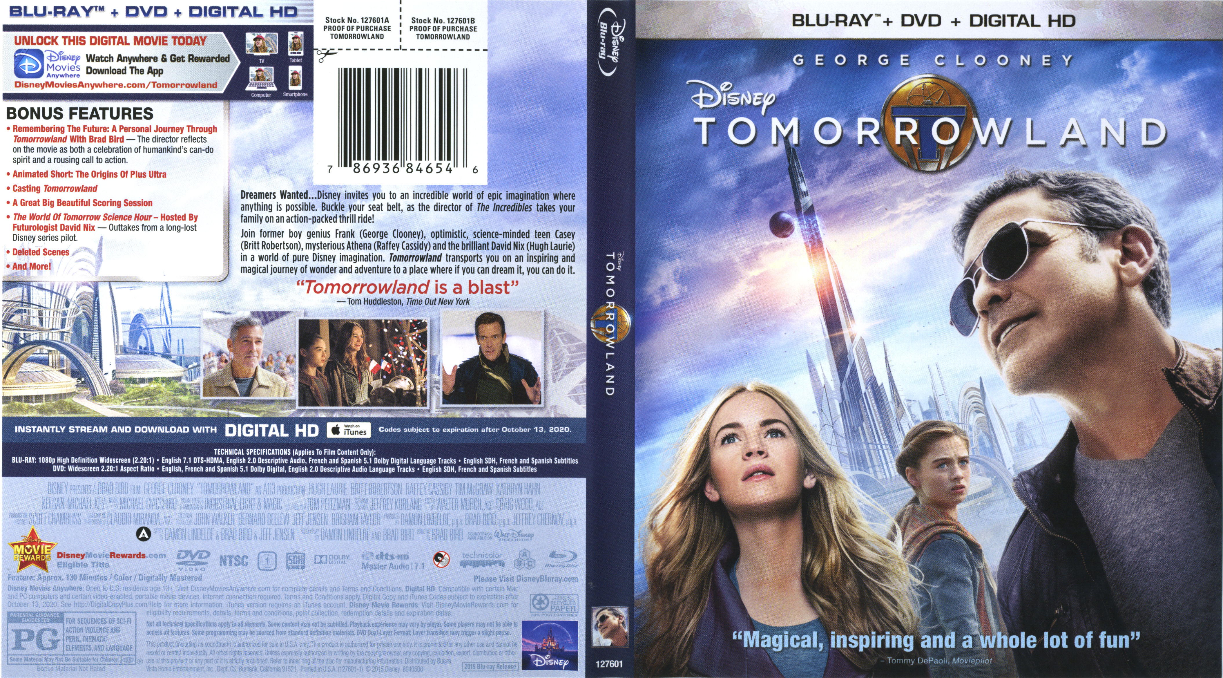 Jaquette DVD Tomorrowland - A la poursuite de demain Zone 1 (BLU-RAY)