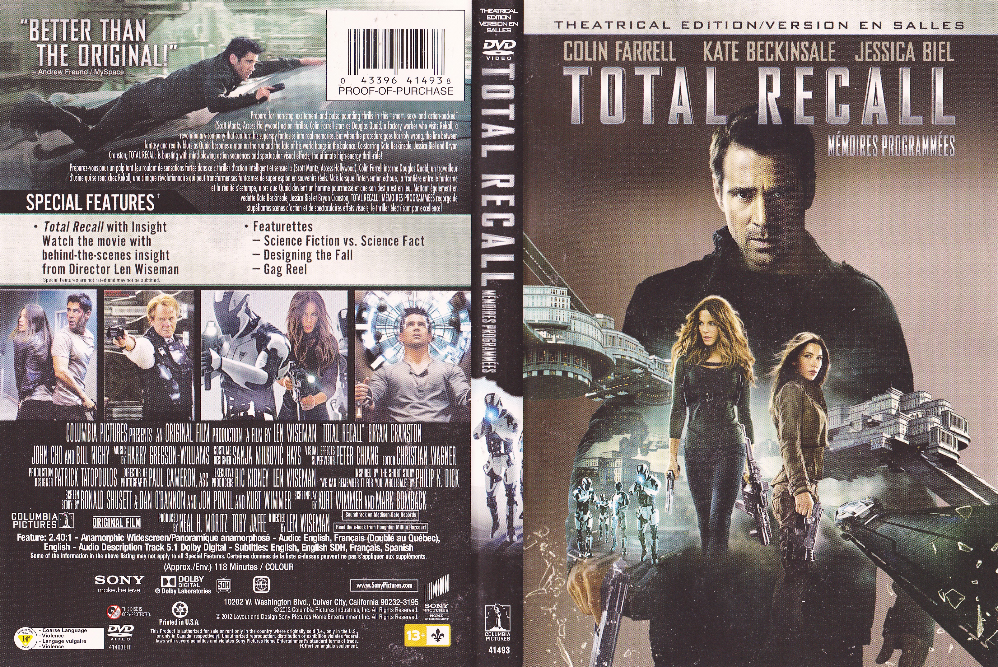 Jaquette DVD Total recall Mmoire programmes (Canadienne)