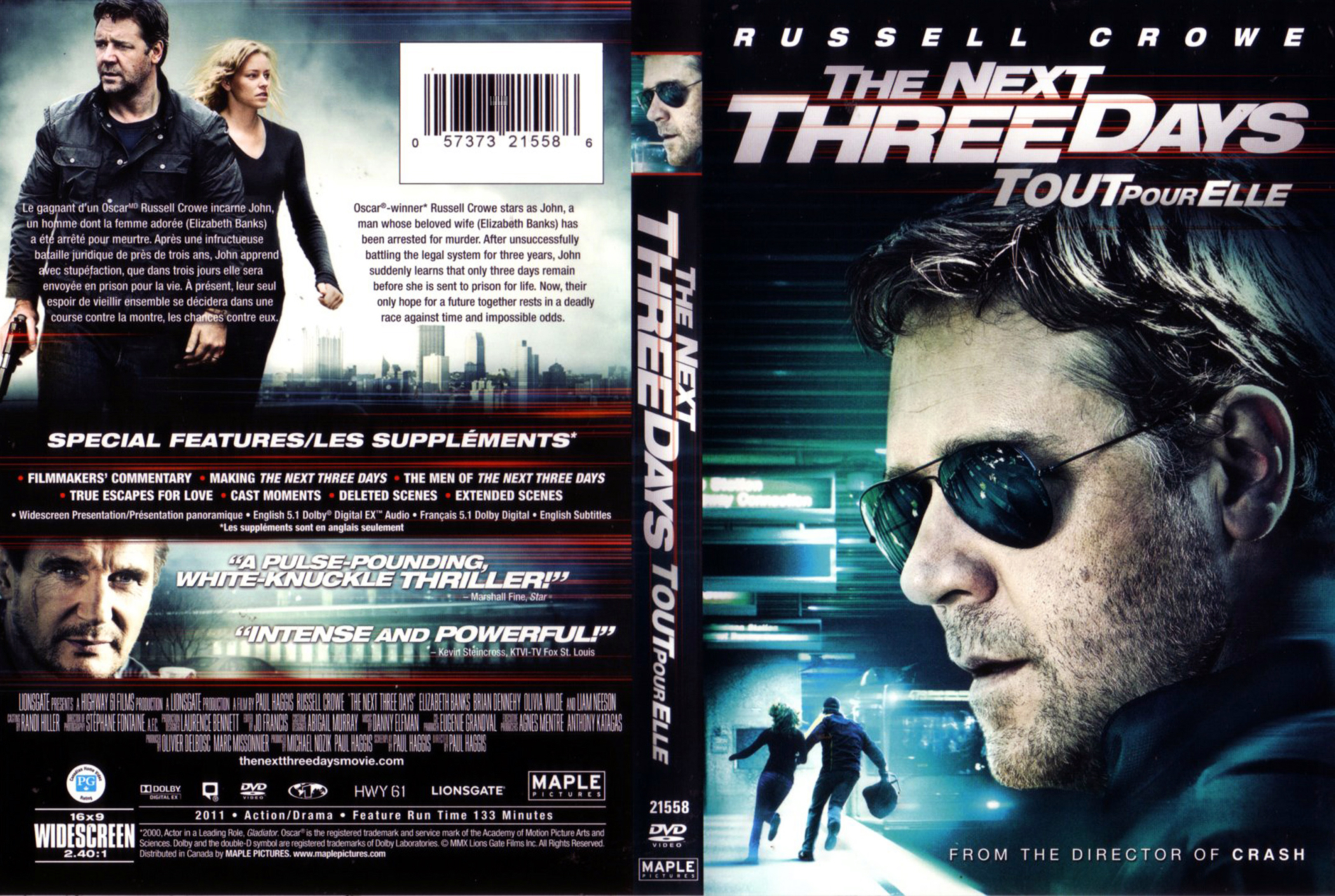 Jaquette DVD Tout pour elle - The Next three days (Canadienne)