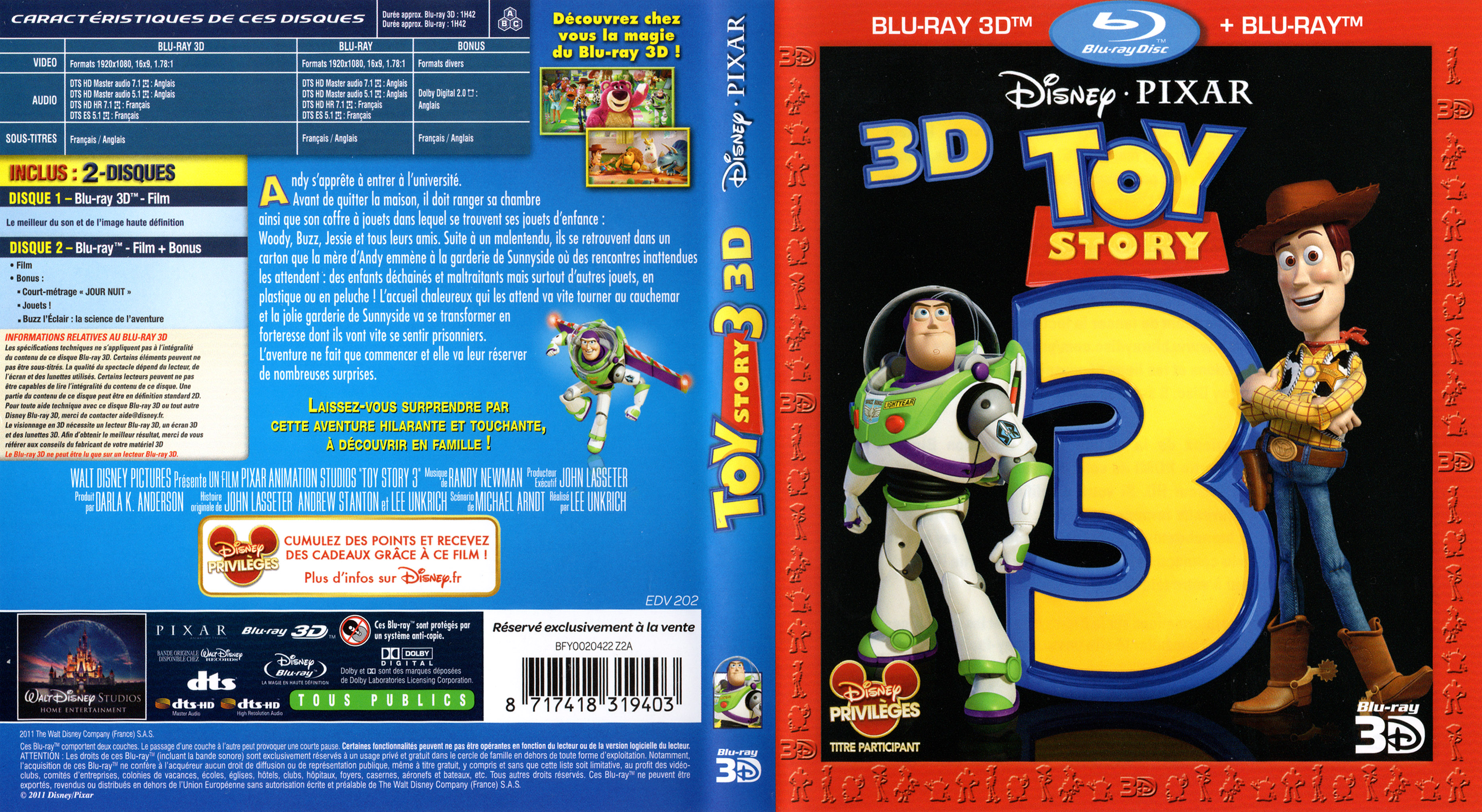 Jaquette DVD Toy Story 3 3D (BLU-RAY)