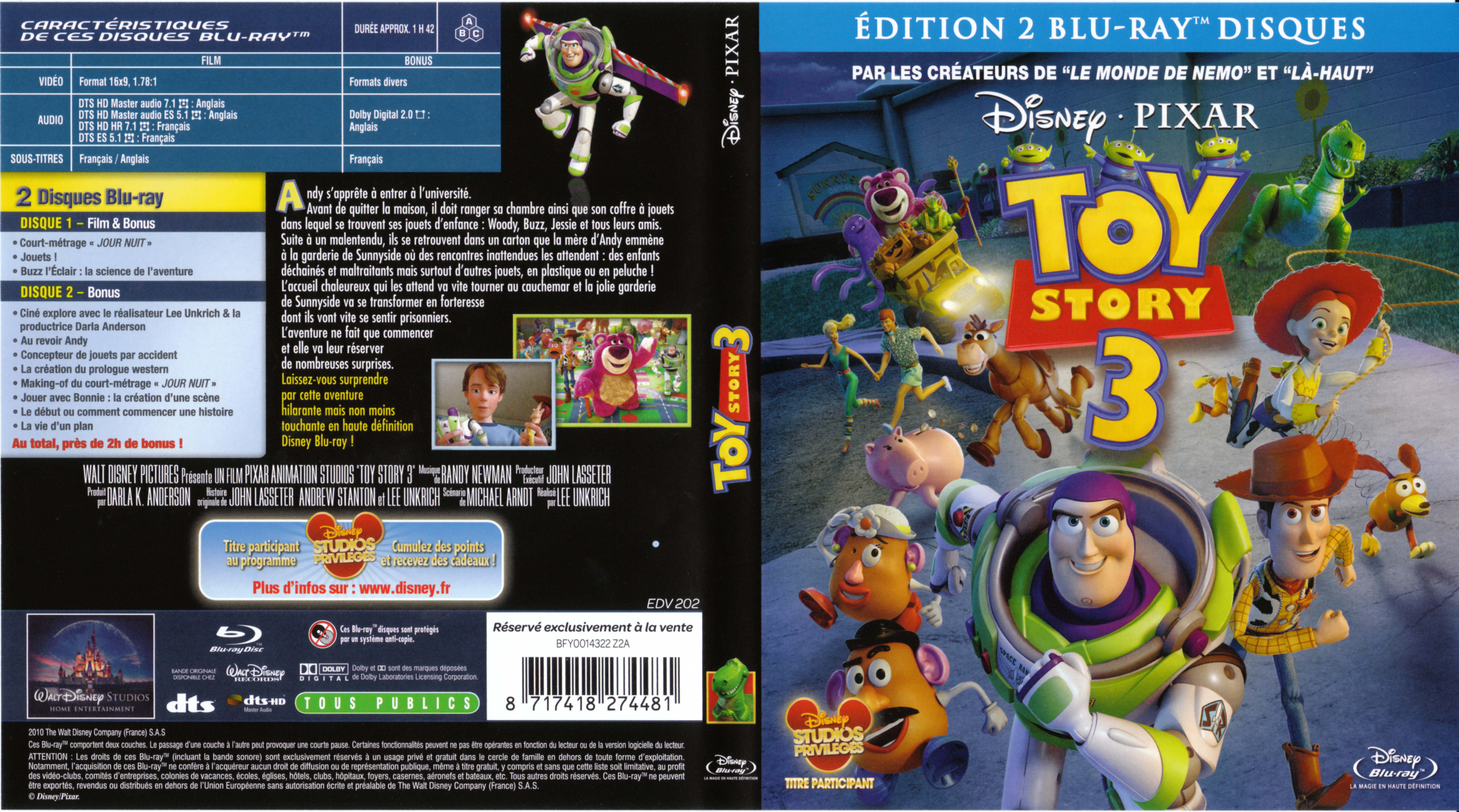 Jaquette DVD Toy story 3 (BLU-RAY)
