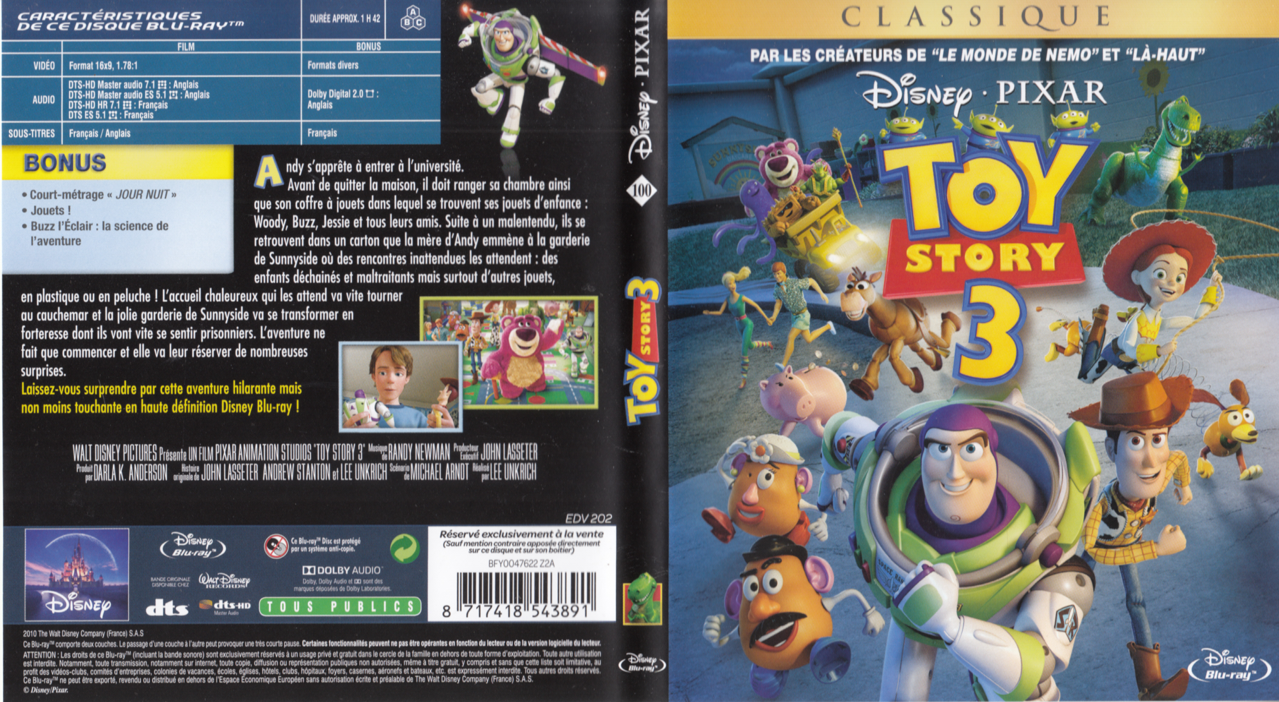 Jaquette DVD Toy story 3 (BLU-RAY) v2