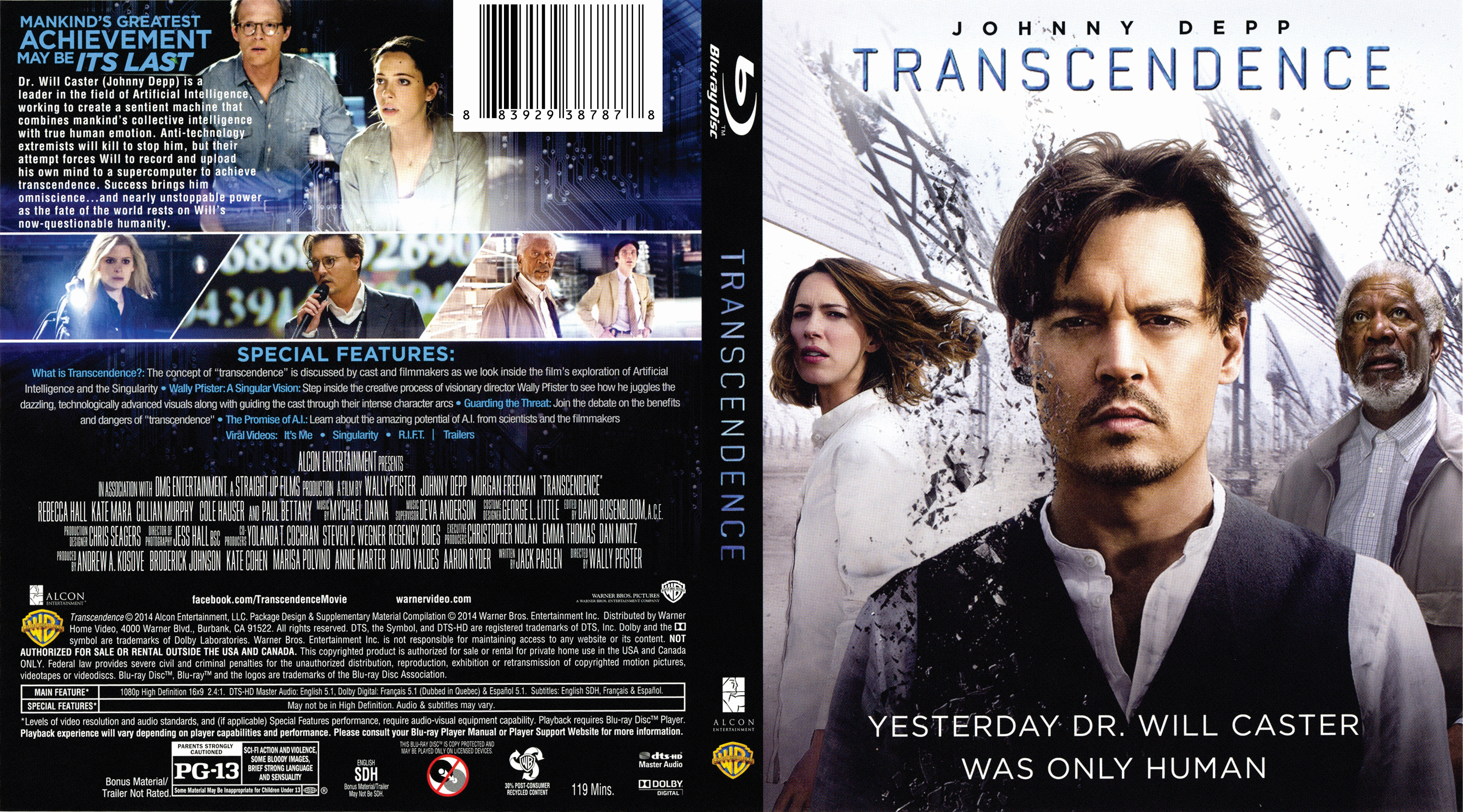 Jaquette DVD Transcendance Zone 1 (BLU-RAY)