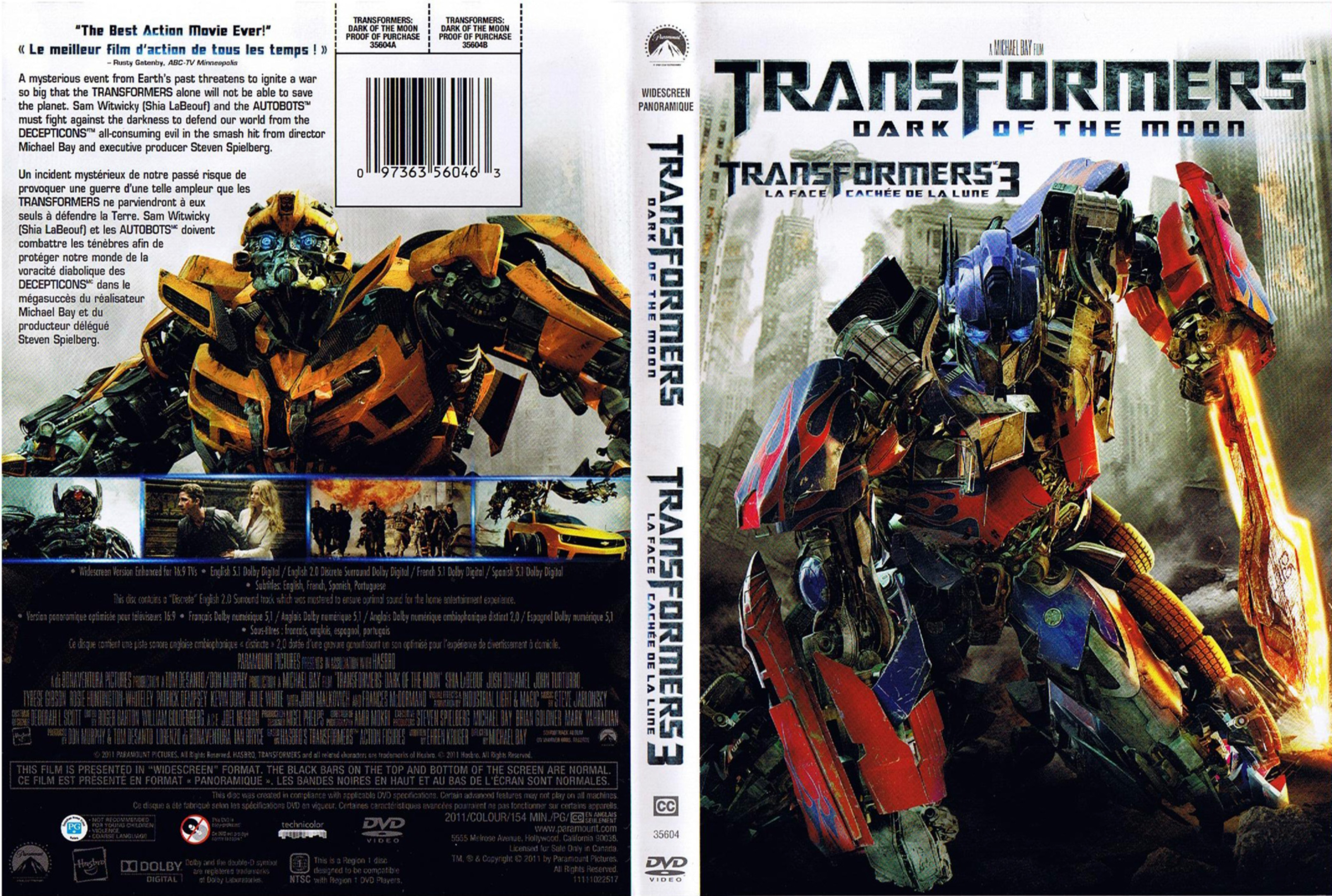 Jaquette DVD Transformers 3 (Canadienne)