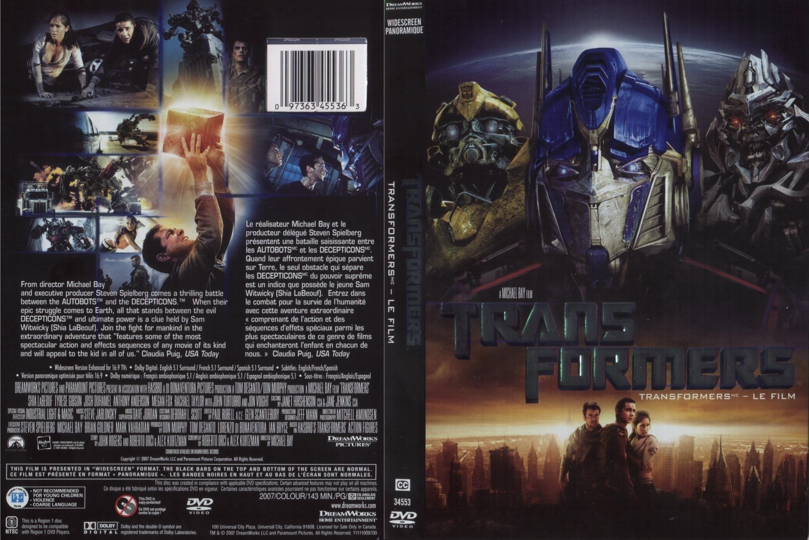Jaquette DVD Transformers (Canadienne)