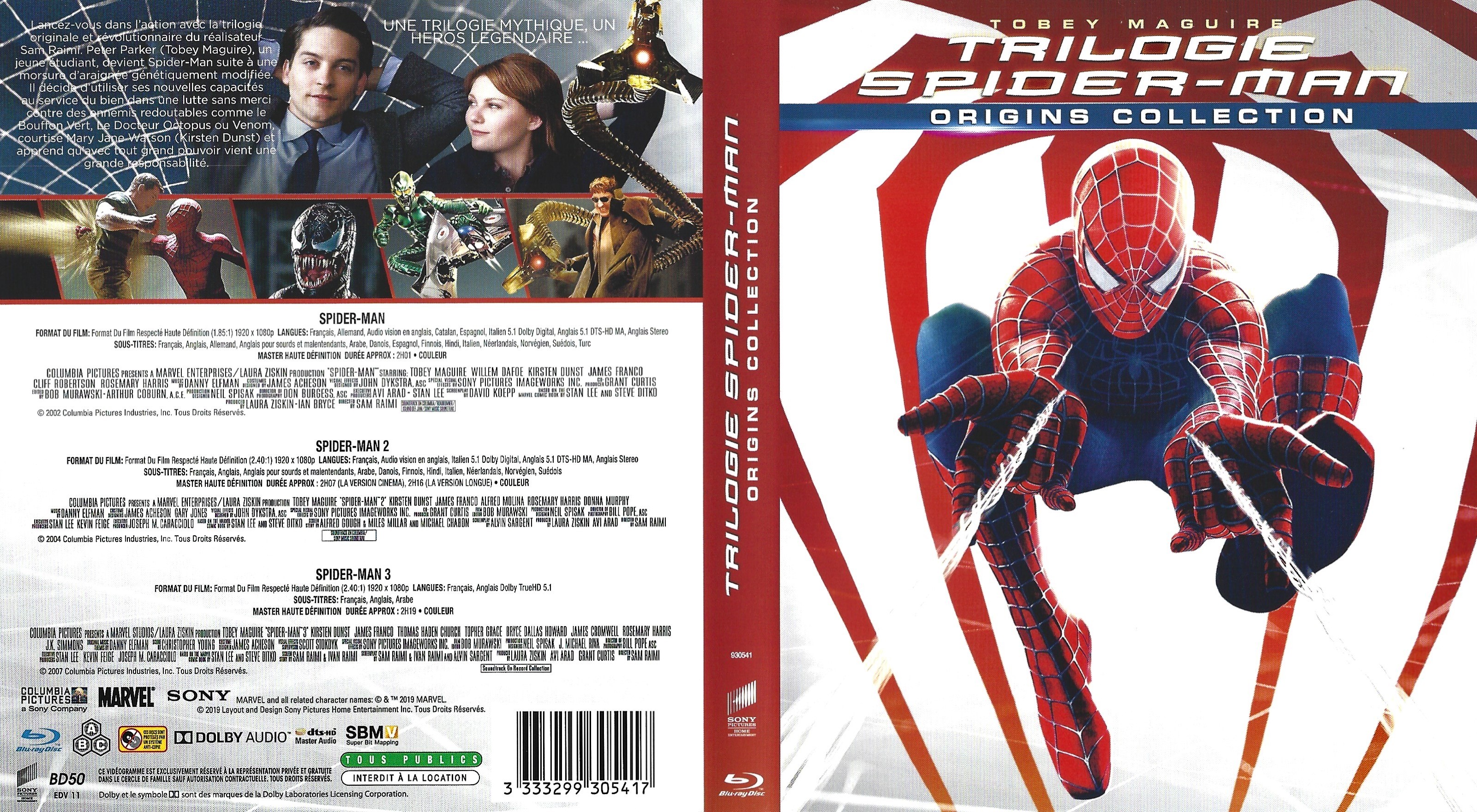 Jaquette DVD Trilogie Spider-Man Origins Collection (BLU-RAY)