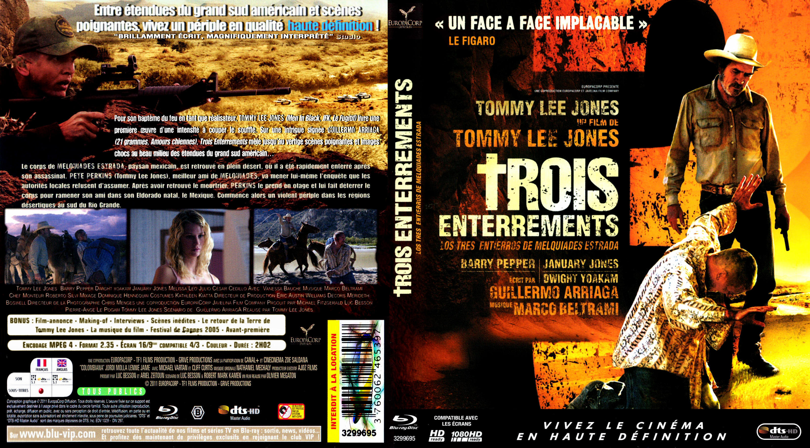 Jaquette DVD Trois enterrements custom (BLU-RAY)