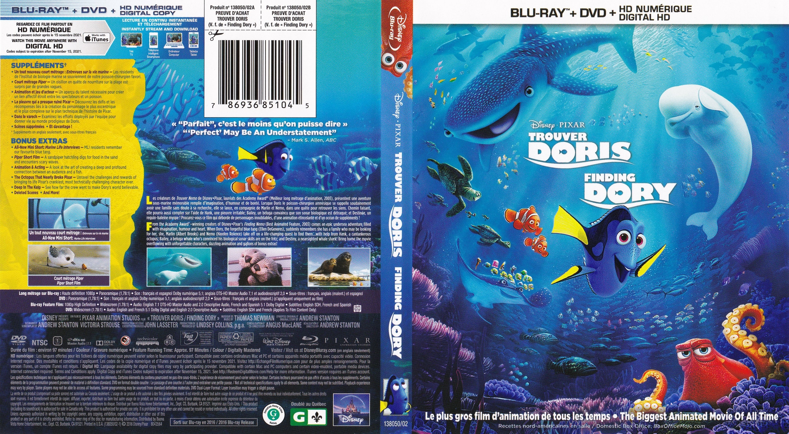 Jaquette DVD Trouver Doris - Finding Doris (canadienne) (BLU-RAY)