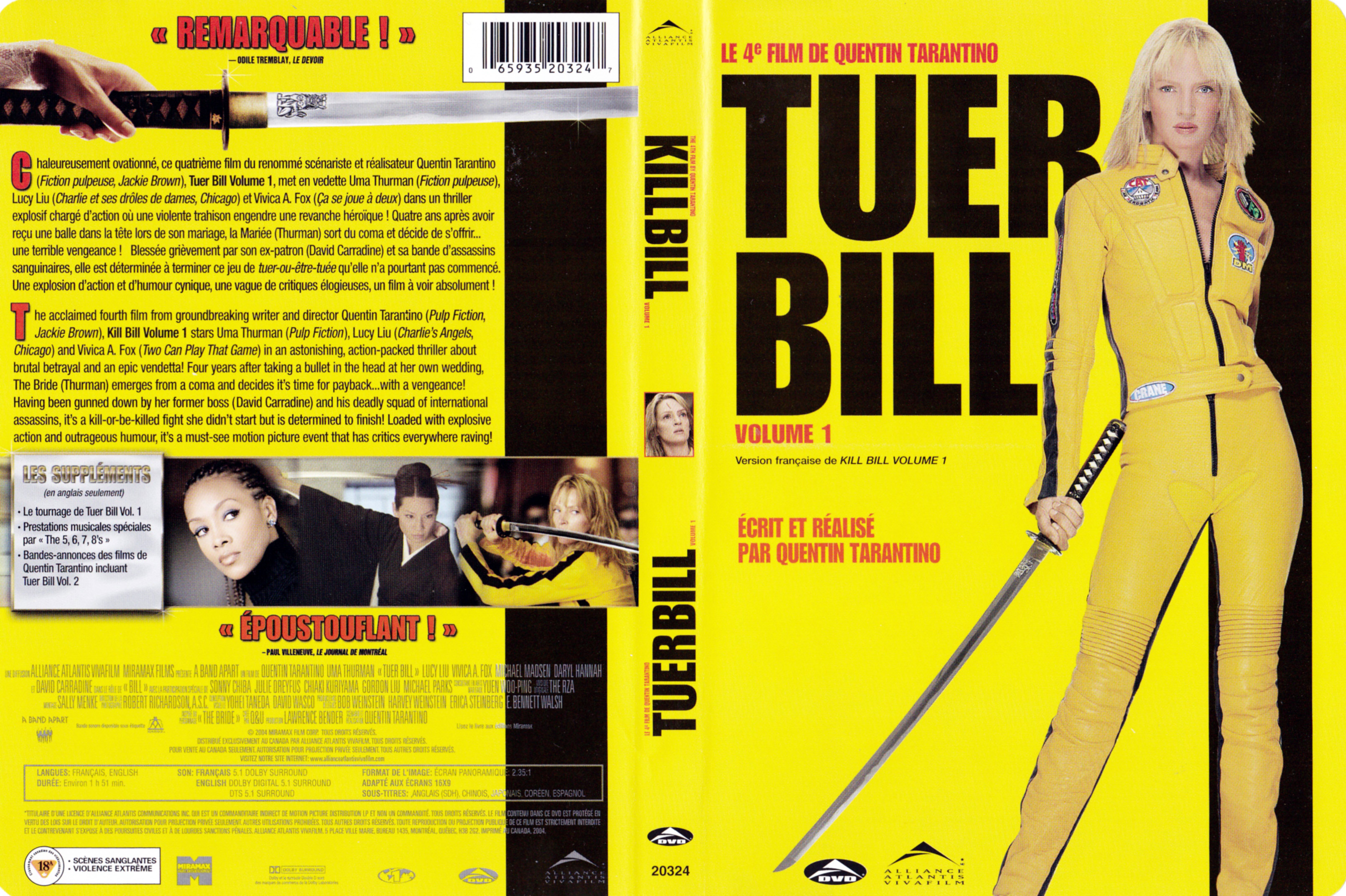 Jaquette DVD Tuer Bill volume 1 (Canadienne)