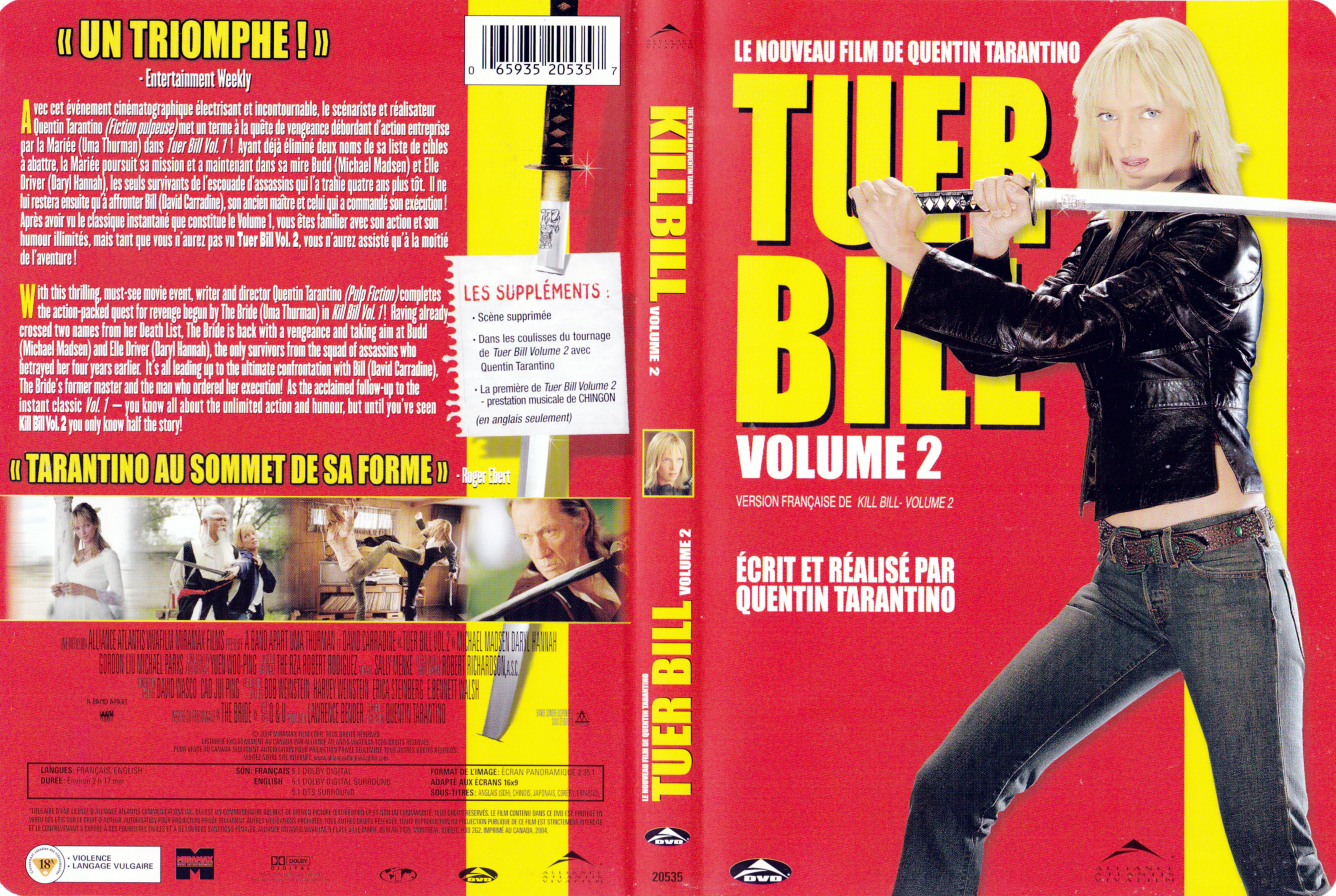 Jaquette DVD Tuer Bill volume 2 (Canadienne)