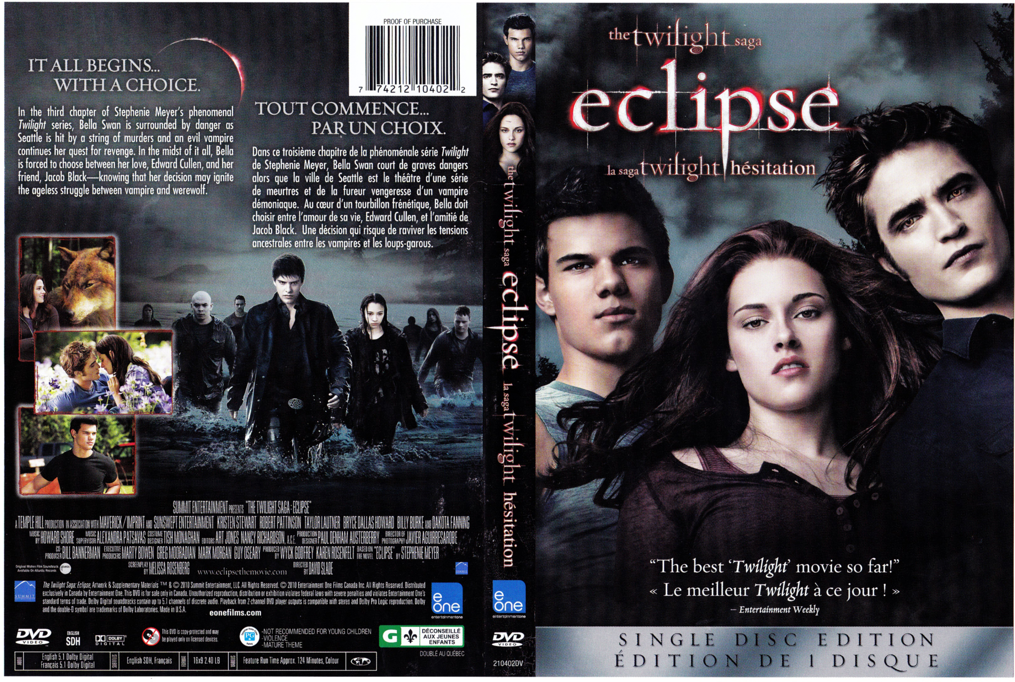 Jaquette DVD Twilight hesitation - Twilight eclipse (Canadienne)