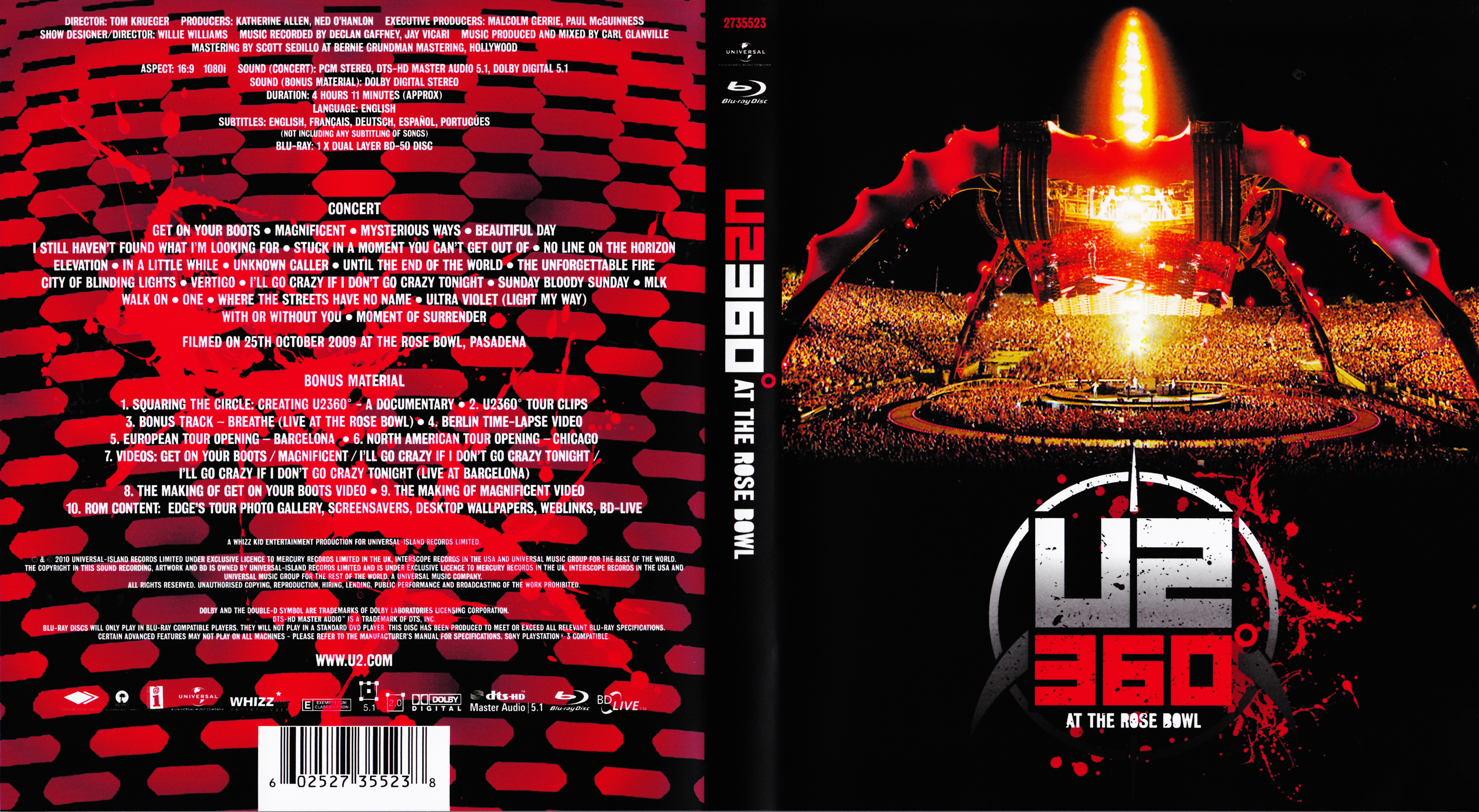 Jaquette DVD U2 360 at the Rose Bowl (BLU-RAY)