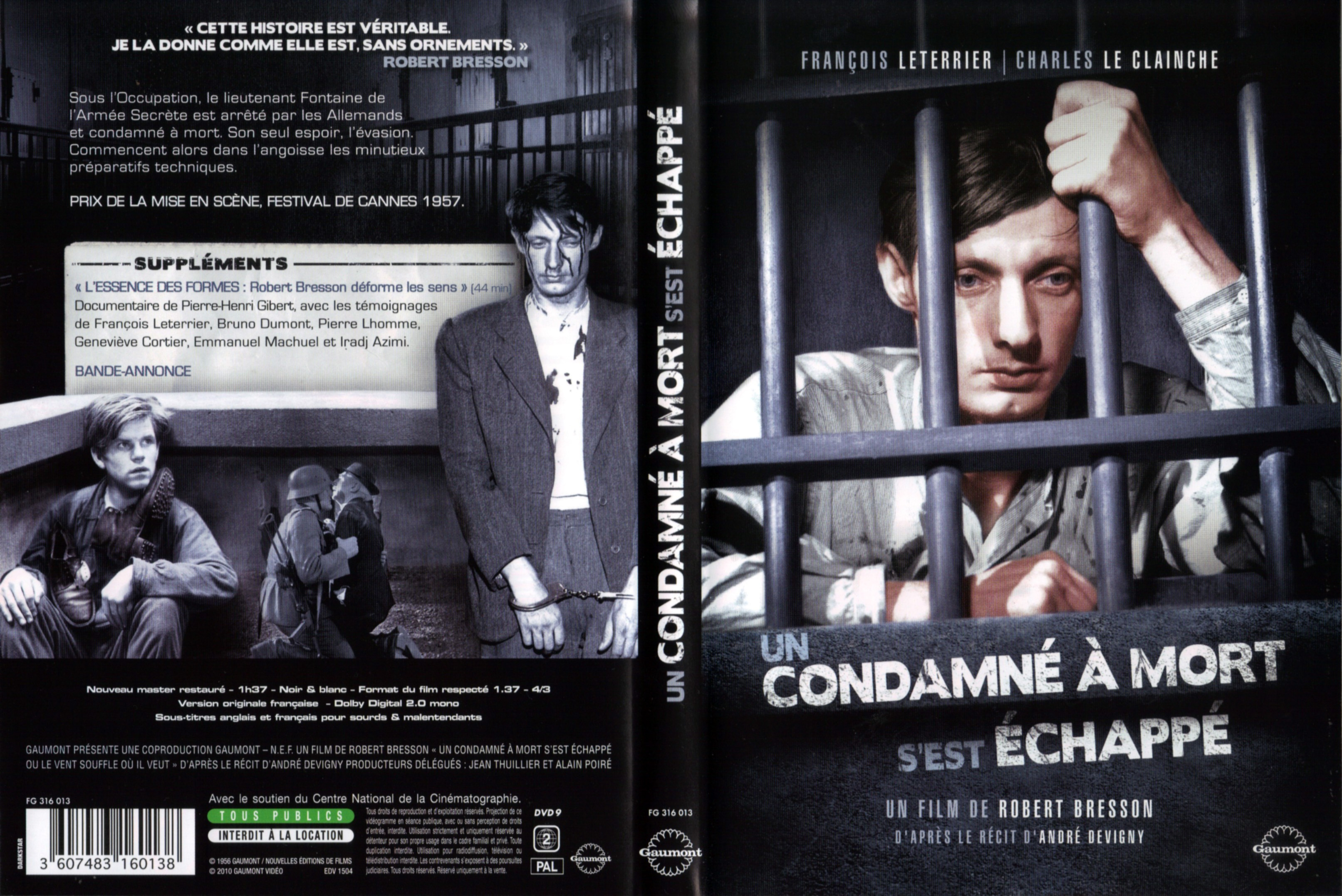 Jaquette DVD de Un condamne a mort s'est échappé - Cinéma Passion - Film Un Condamné à Mort S'est échappé Histoire Vraie