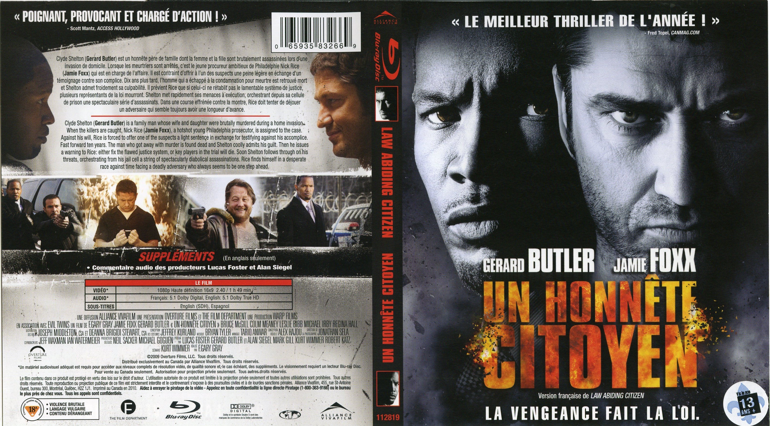 Jaquette DVD Un honnete citoyen - Law Abiding Citizen (Canadienne) (BLU-RAY)