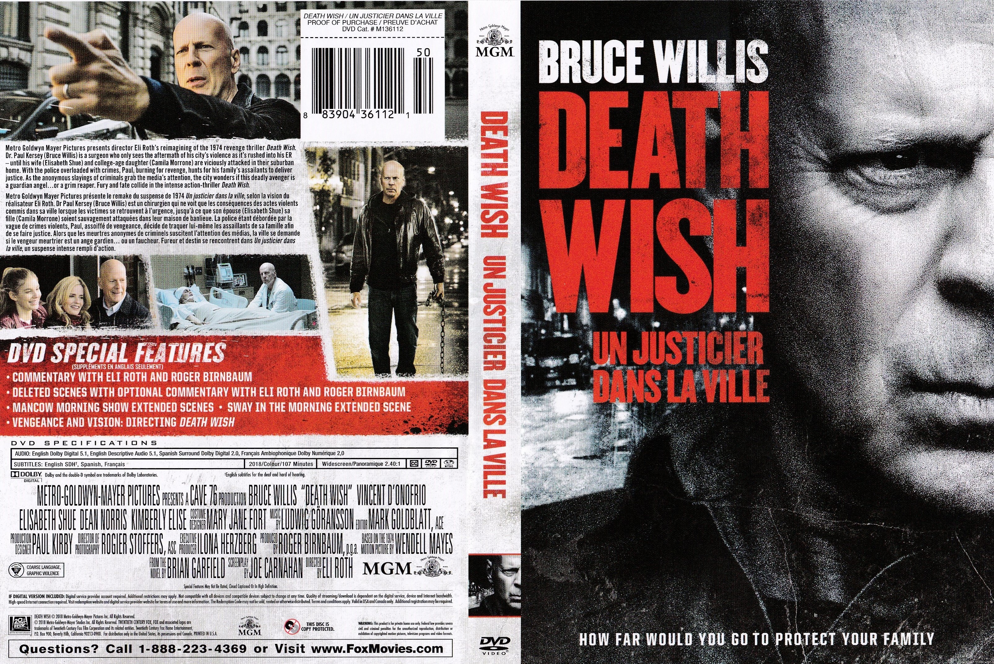 Jaquette DVD Un justicier dans la ville - Death wish (2018) (canadienne)