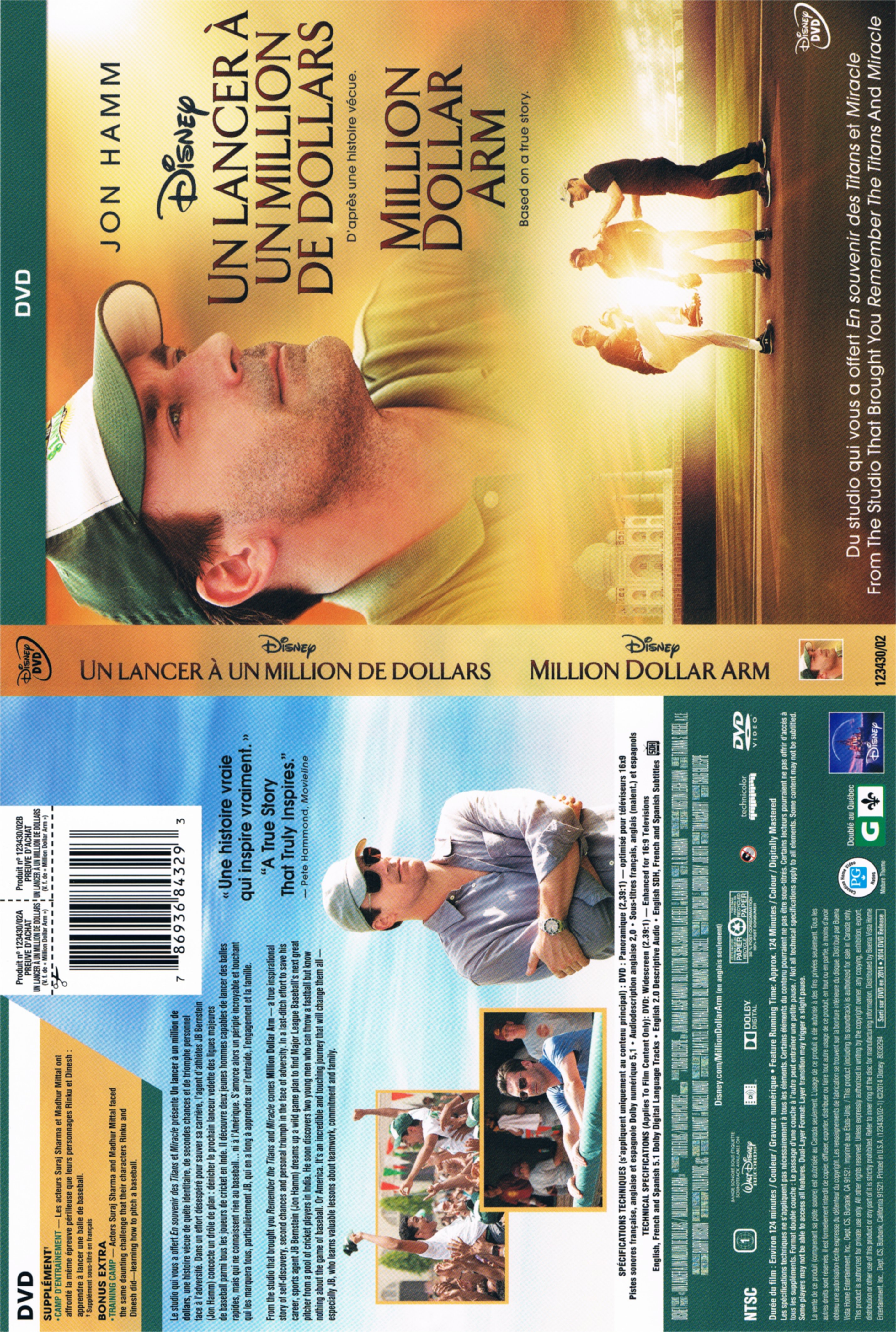 Jaquette DVD Un lancer  un million de dollars - Million Dollar Arm (Canadienne)