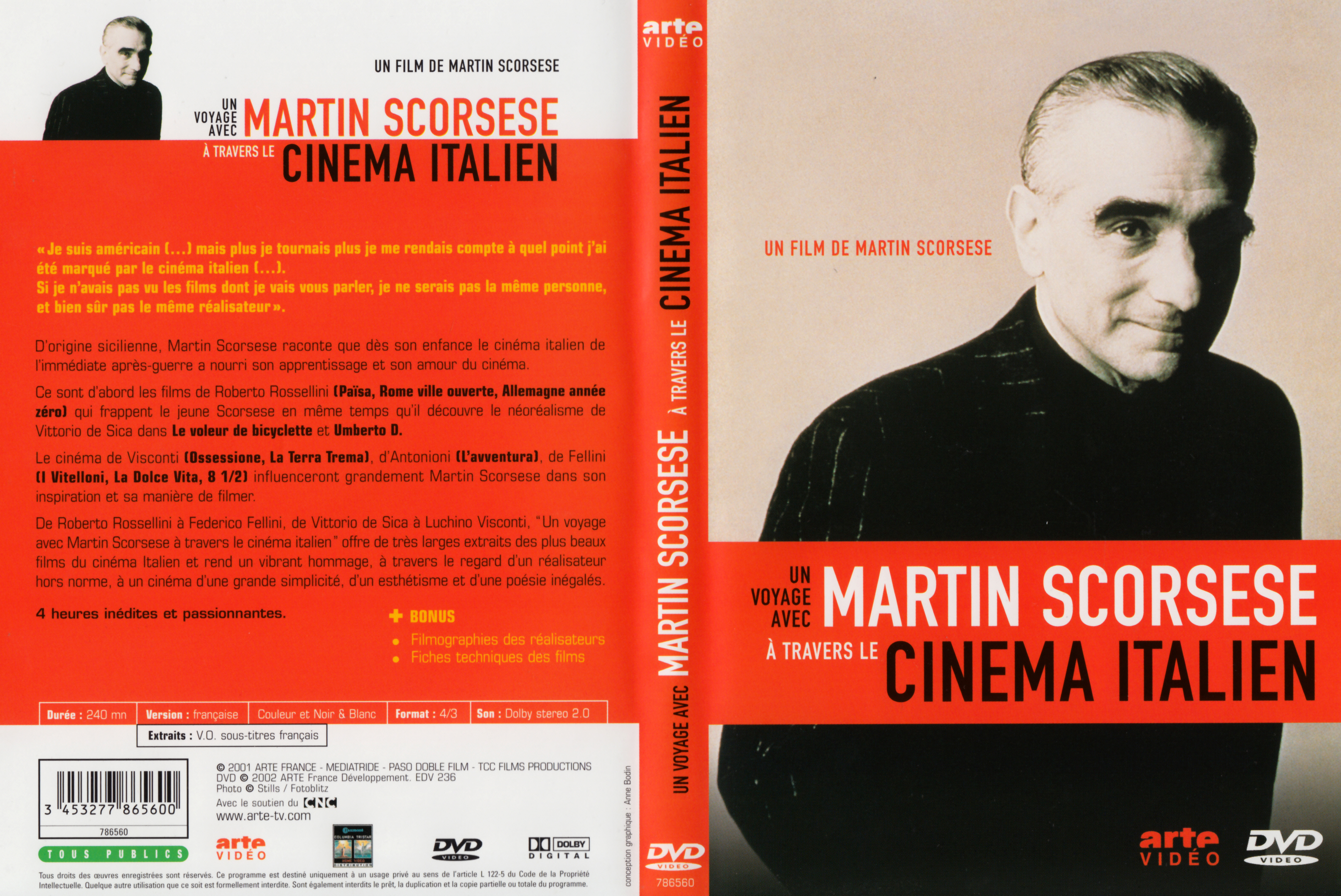 Jaquette DVD Un voyage avec Martin Scorsese  travers le cinma Italien