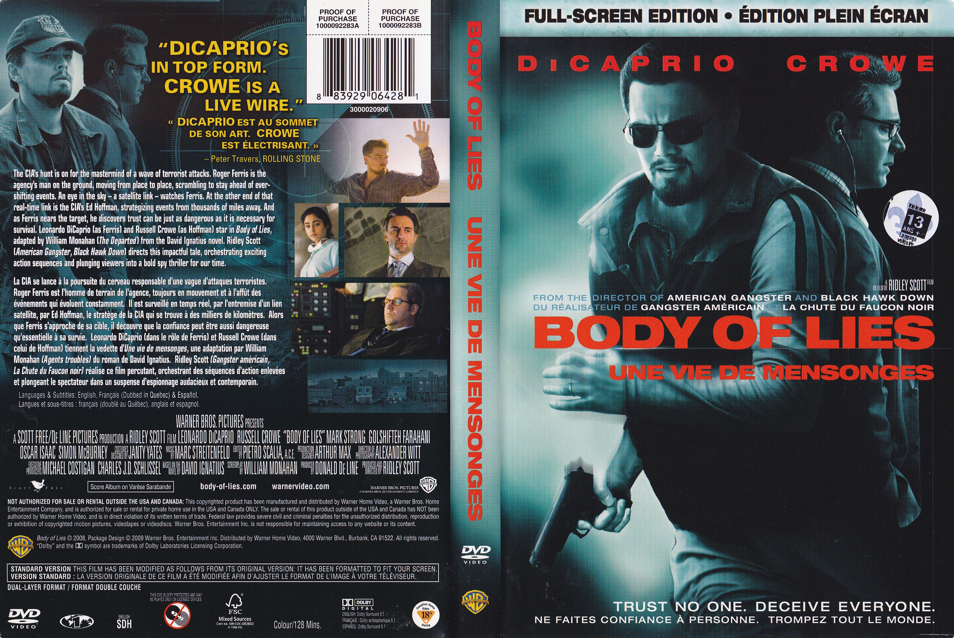 Jaquette DVD Une vie de mensonges - Body of lies (Canadienne)