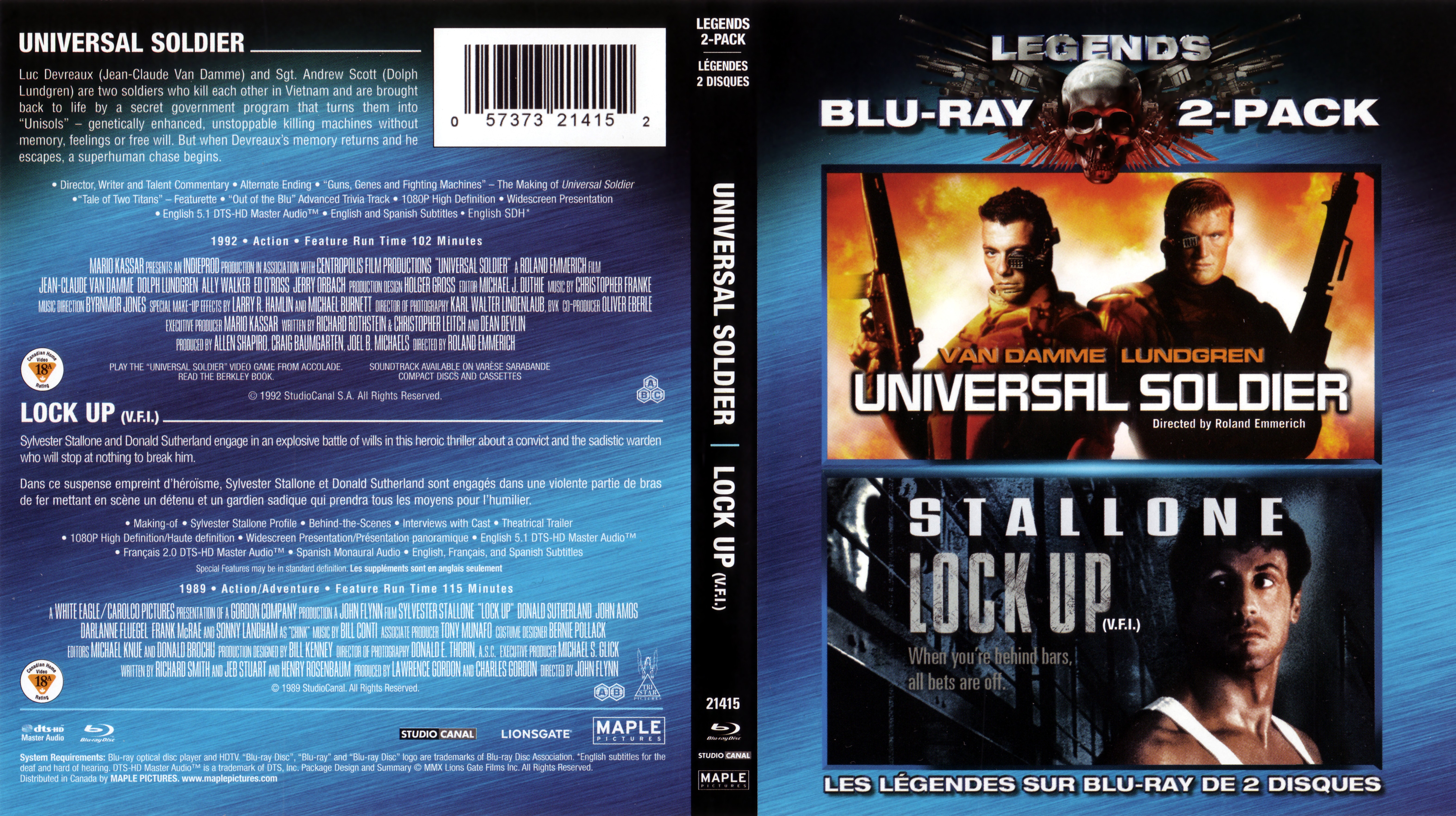 Jaquette DVD Universal Soldier + Lock Up (Canadienne) (BLU-RAY)