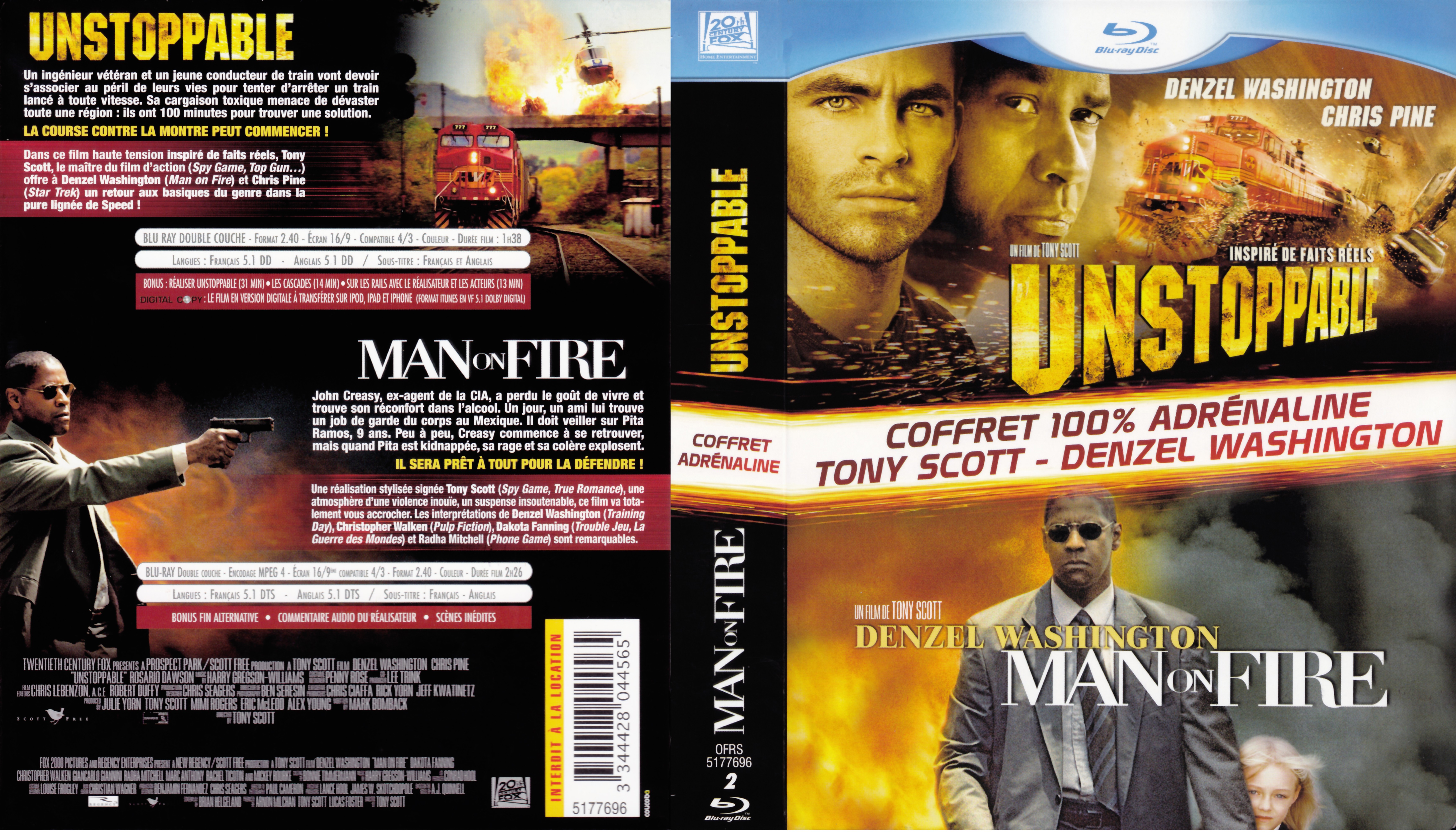 Jaquette DVD Unstoppable & Man on fire COFFRET (BLU-RAY)