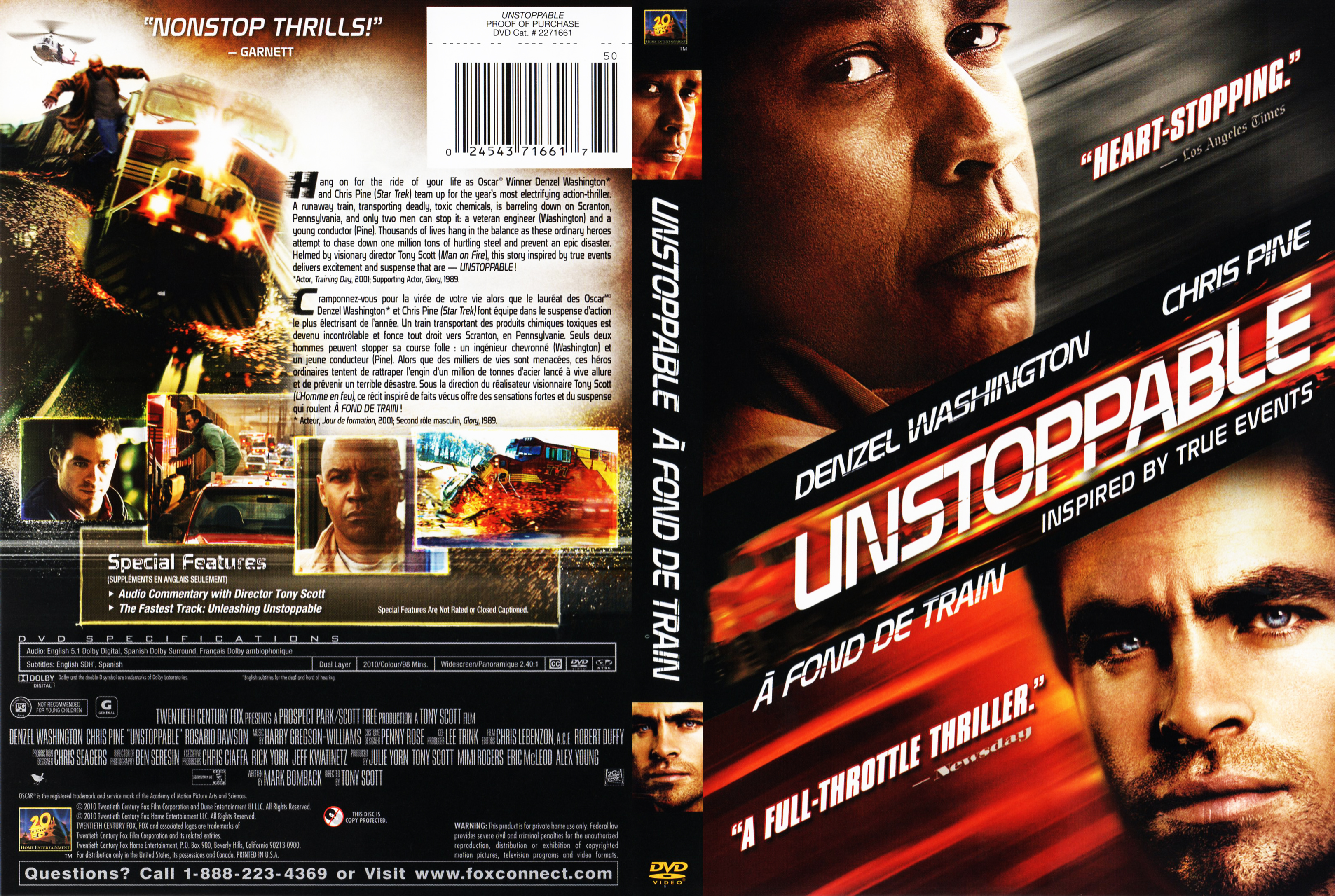 Jaquette DVD Unstoppable (Canadienne)
