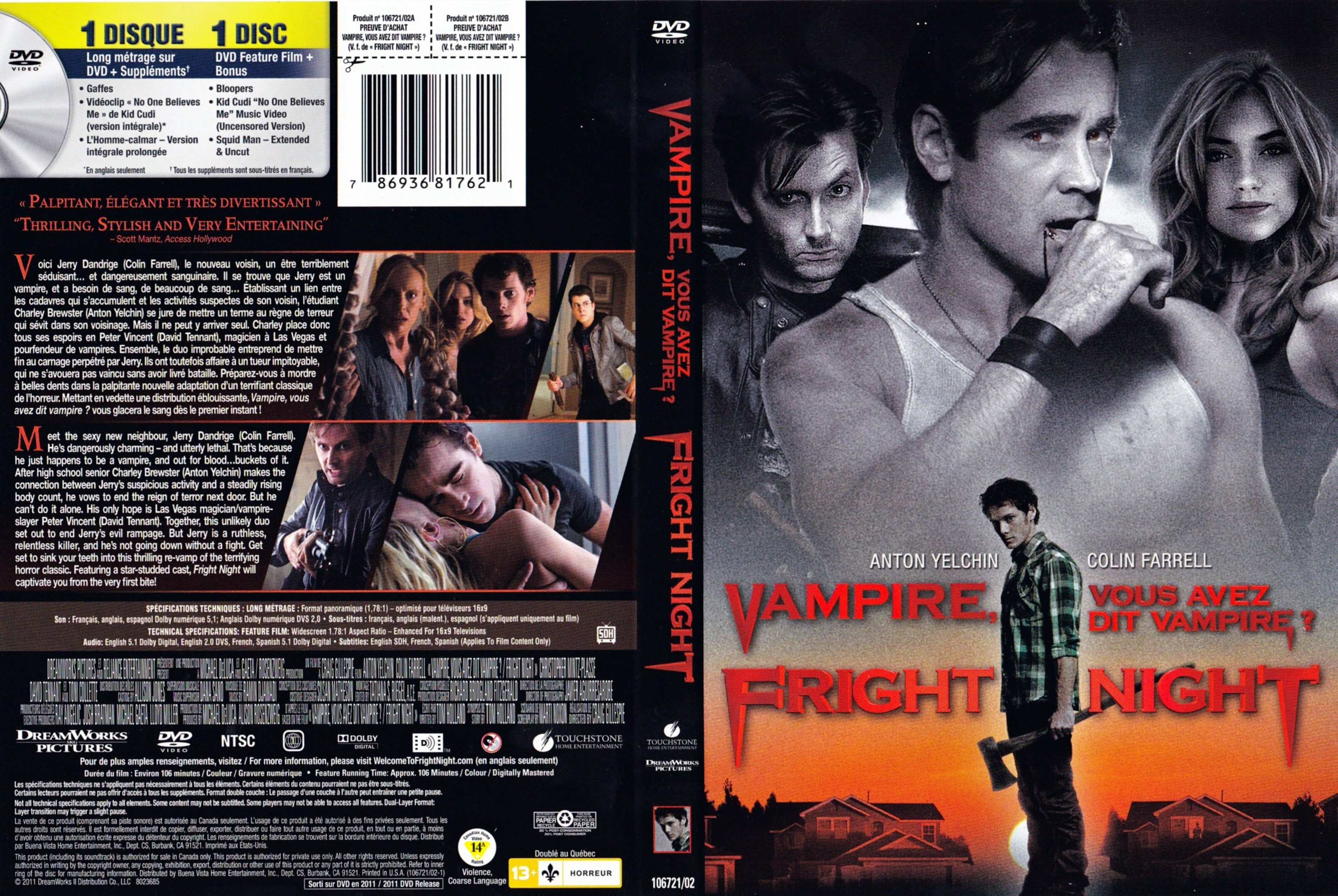 Jaquette DVD Vampire vous avez dit Vampire - Fright night (Canadienne)