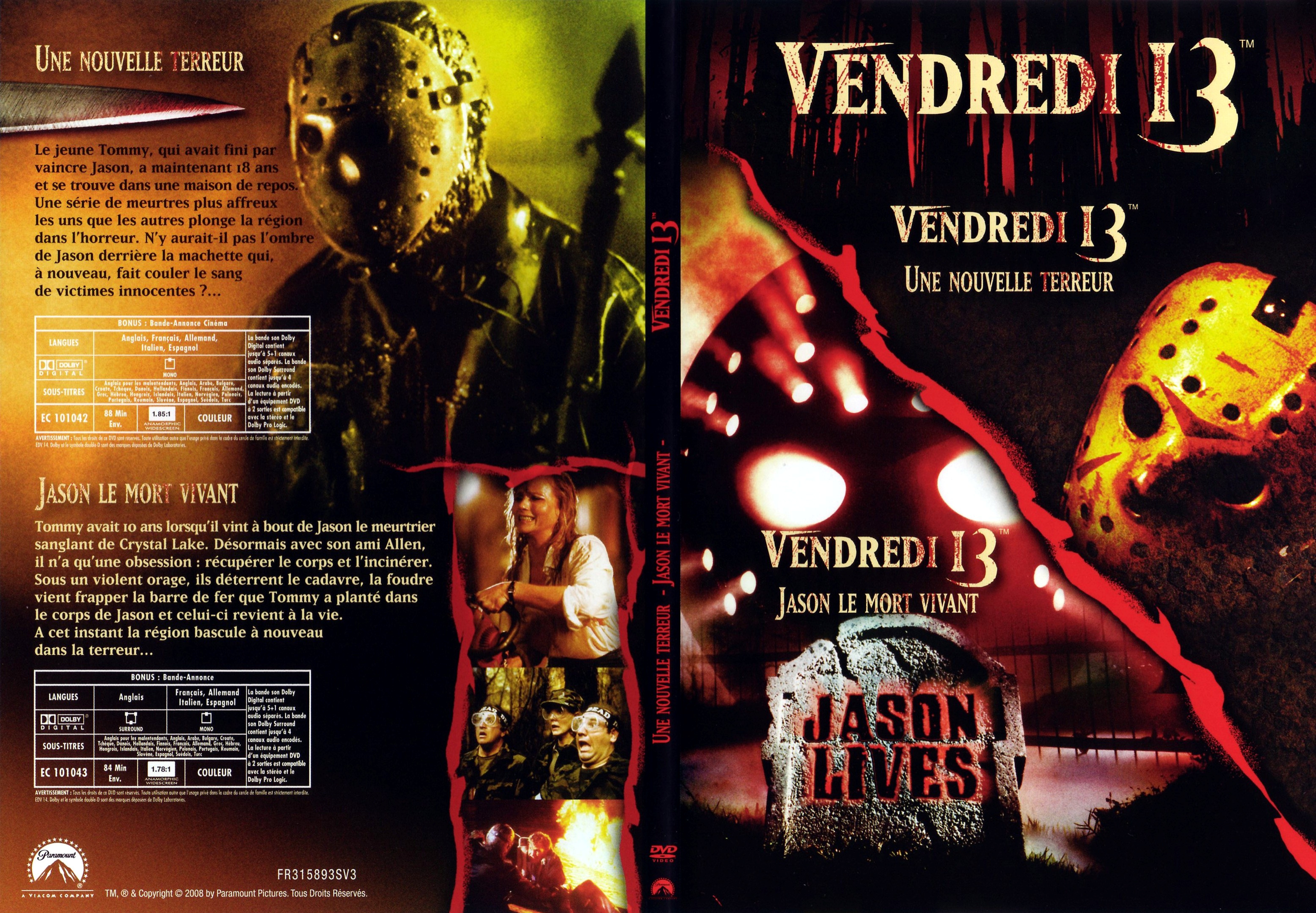 Jaquette DVD Vendredi 13 Une nouvelle terreur + Jason le mort vivant