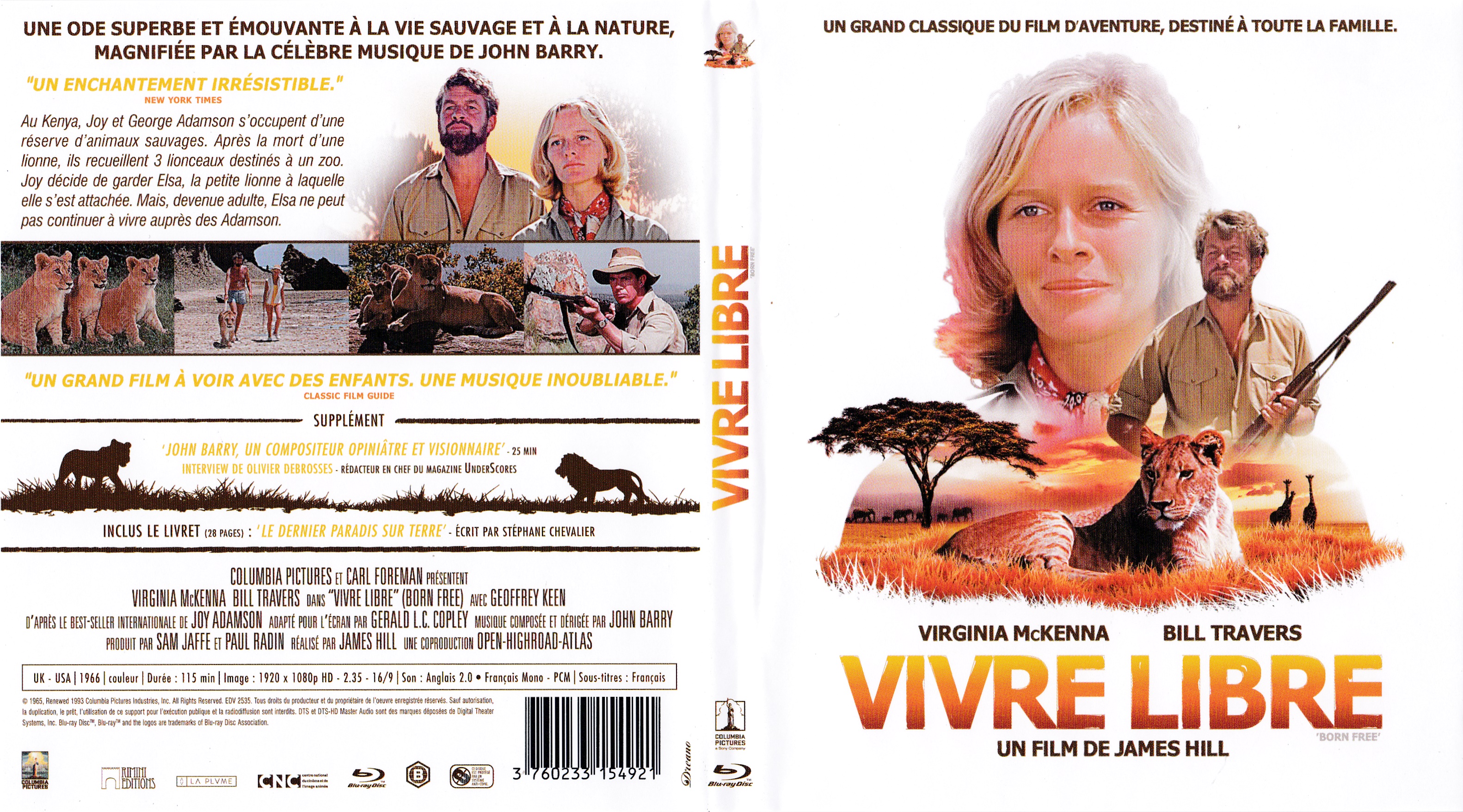 Jaquette DVD Vivre libre 1965 (BLU-RAY)