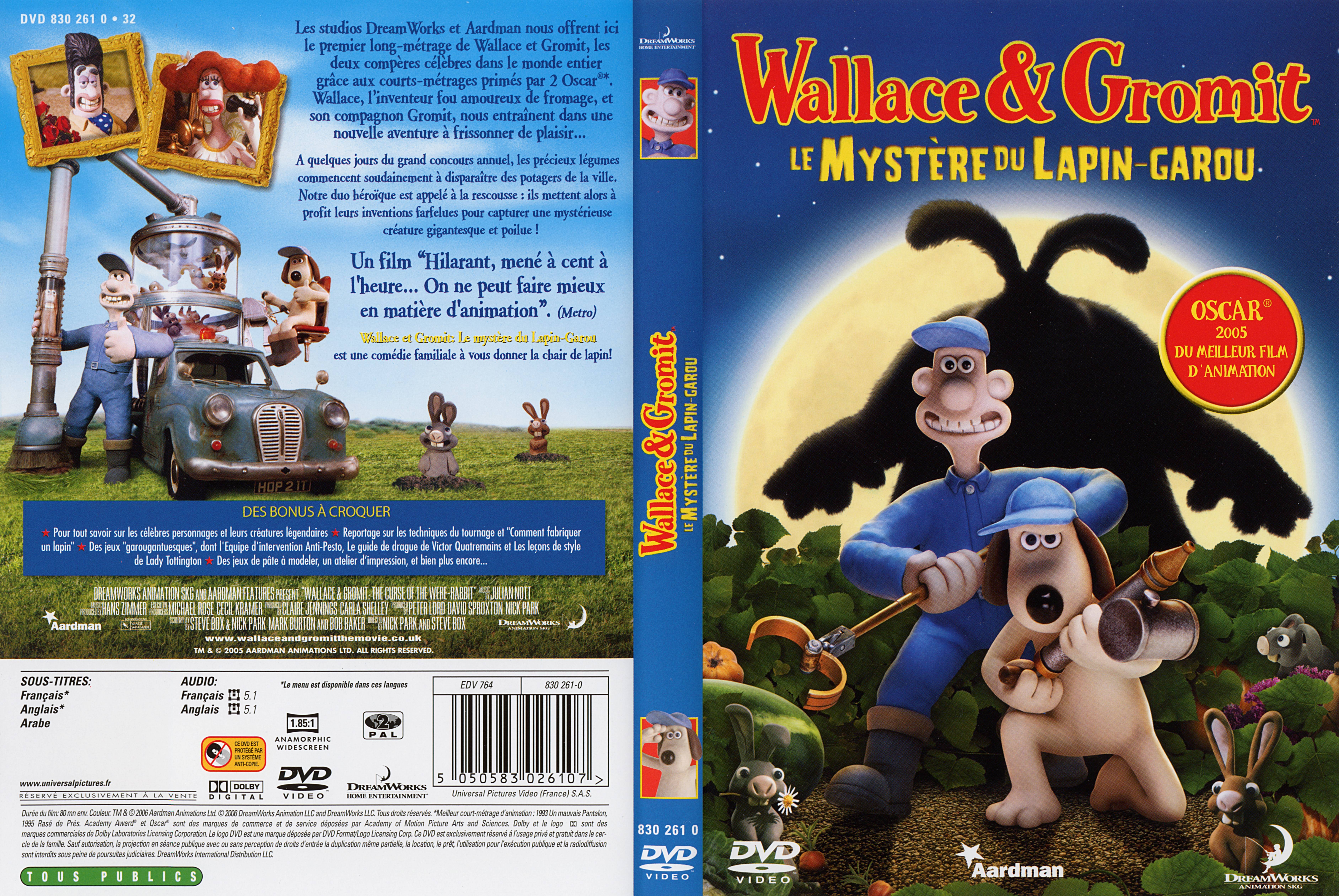 Jaquette DVD Wallace et Gromit Le mystere du lapin garou