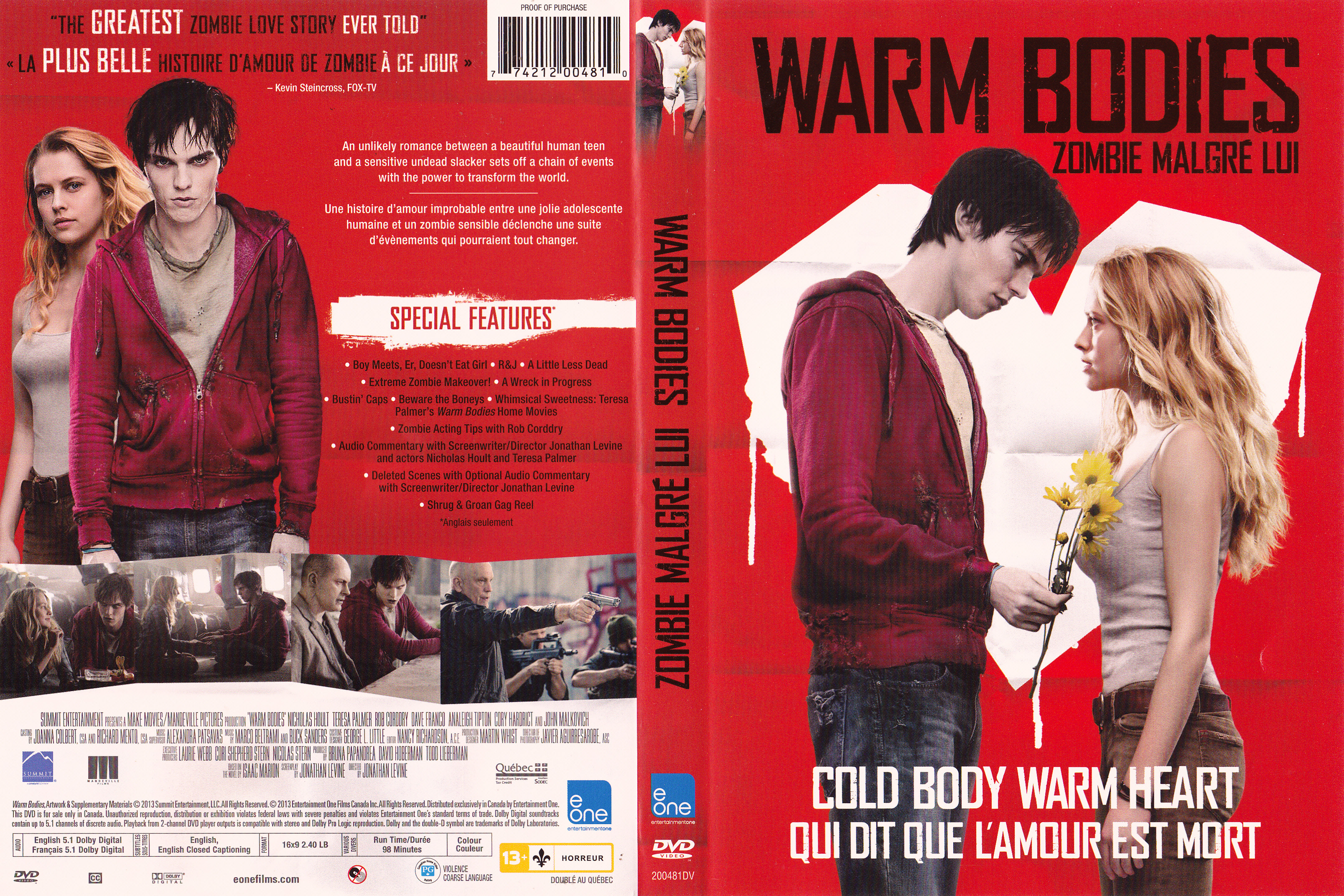 Jaquette DVD Warm bodies - Zombie malgr lui (Canadienne)