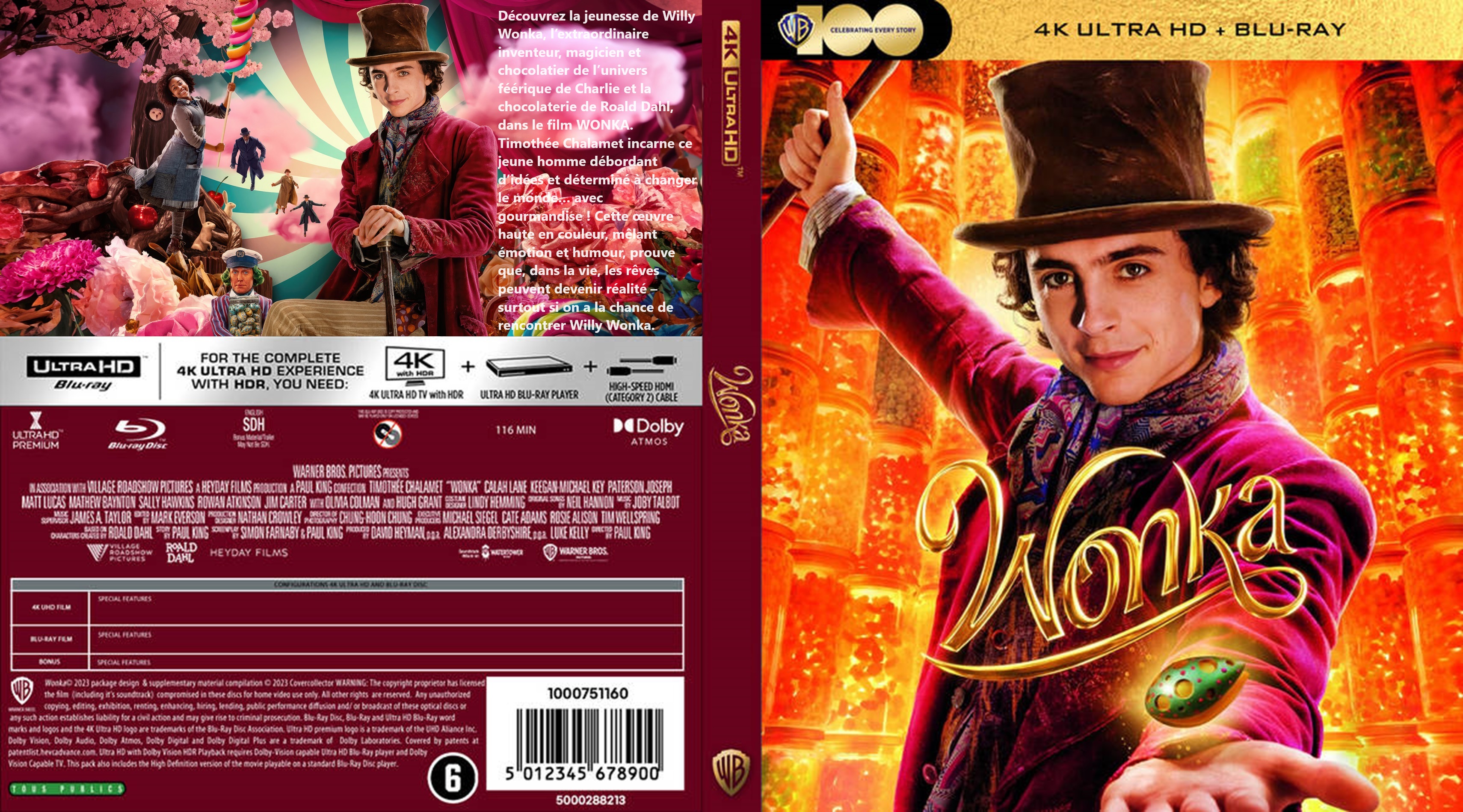 Jaquette DVD Wonka 4k blu ray custom